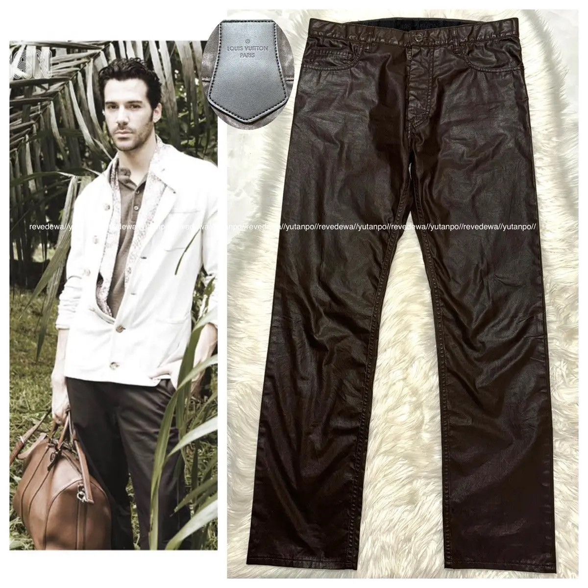 Louis Vuitton × Vintage Louis Vuitton Leather Patch Glossy Cotton Pants Size US 40 / EU 56 - 1 Thumbnail
