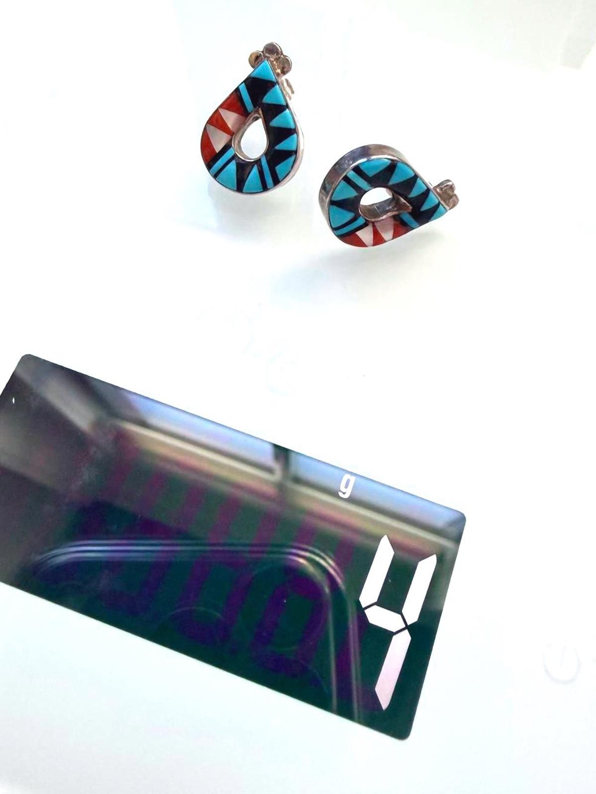 Vintage VTG LAAHTY Zuni Handmade Turquoise Silver 925 Inlay Earrings Size ONE SIZE - 6 Thumbnail