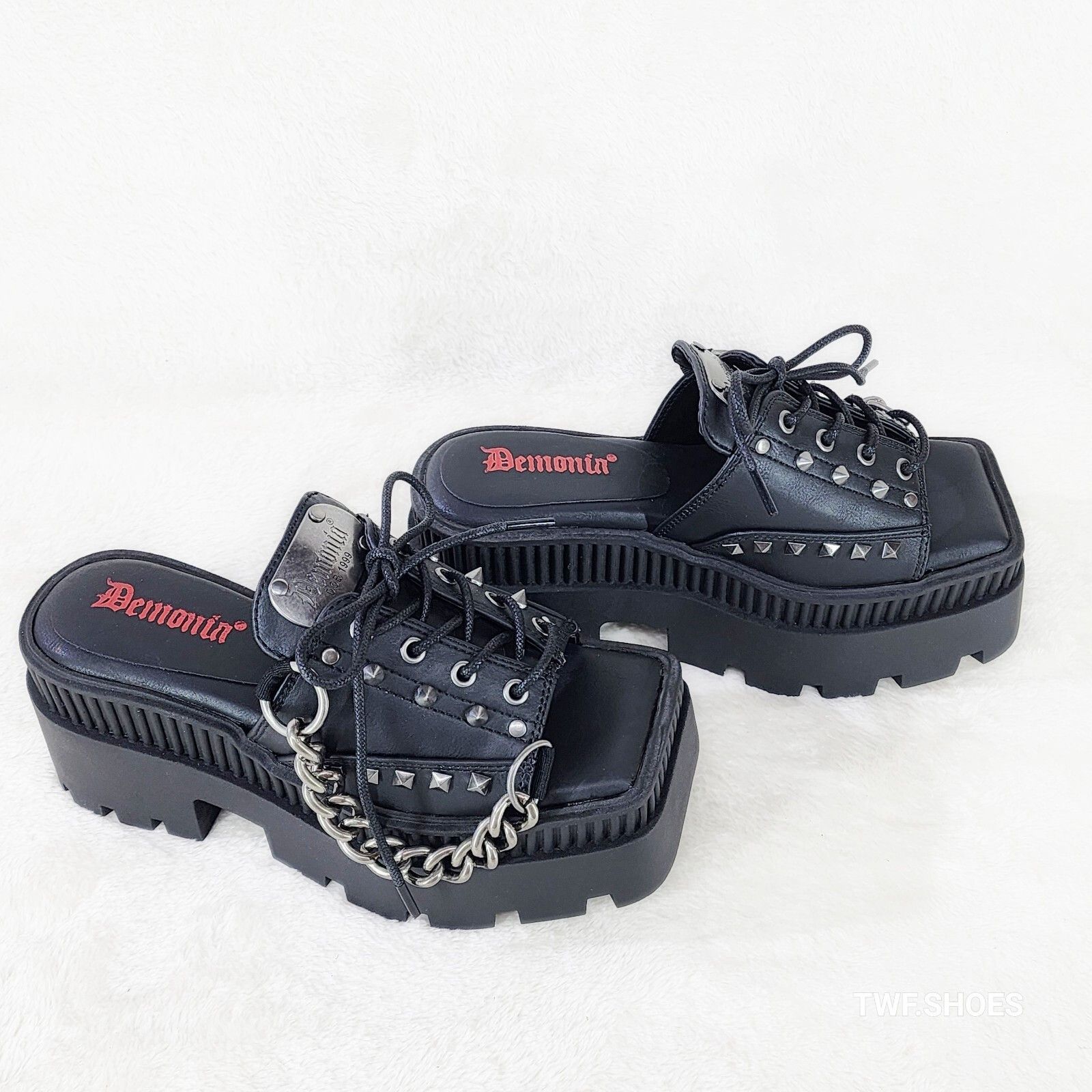 Other Wicked Wrath 58 Square Toe Goth Lace Up Big Buckle Strap Ank Size US 7 / IT 37 - 6 Thumbnail