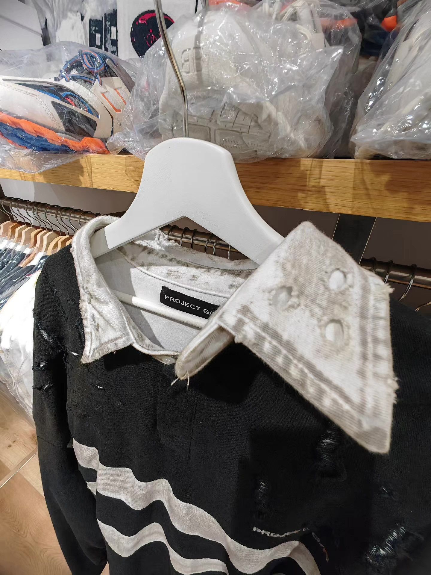 GRAILZ Grailz Project GR Distressed Mud-DyedStripedPolo Hoodie Q15 Size US S / EU 44-46 / 1 - 2 Thumbnail