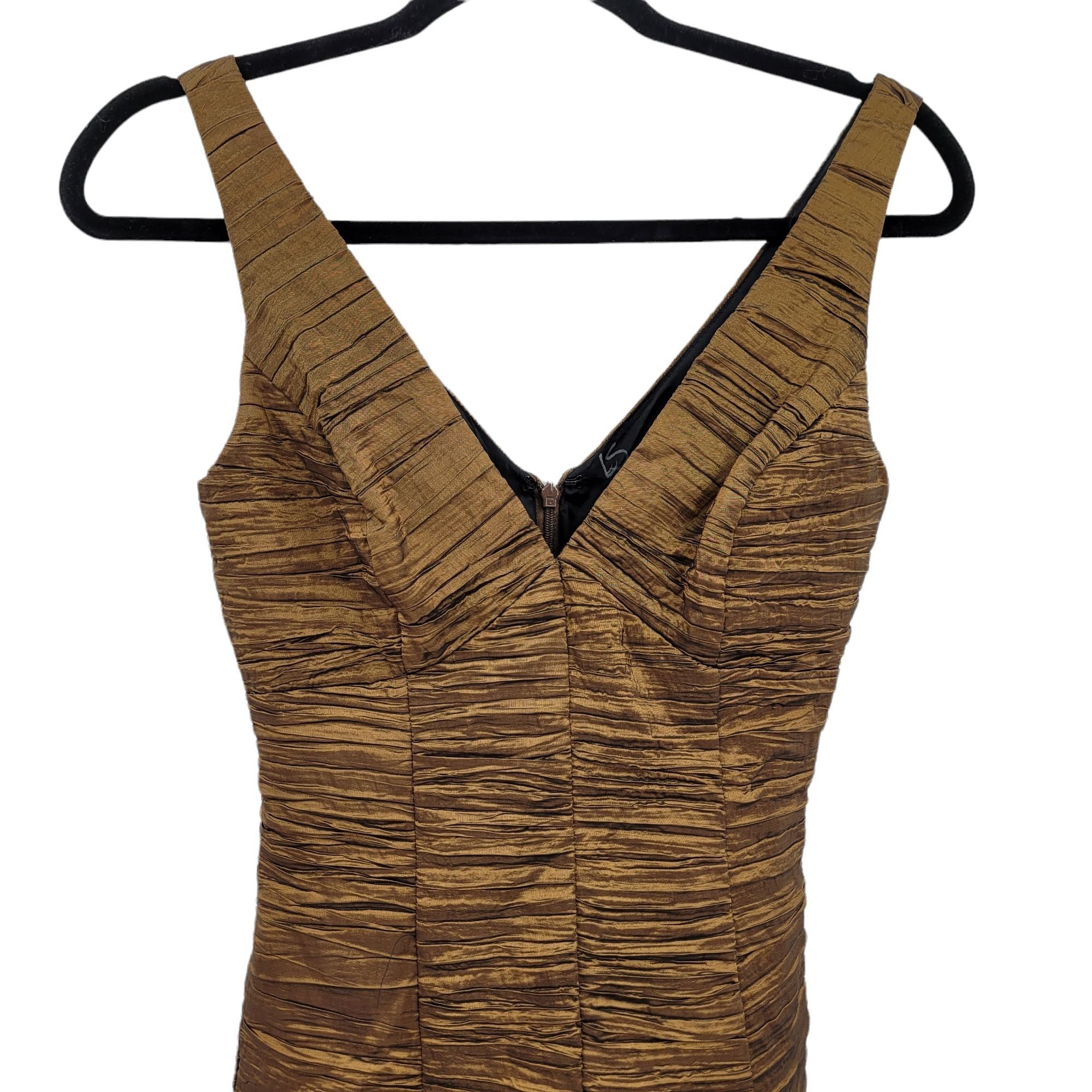 Jessica McClintock Vtg Cocktail Dress Sz 4 Artsy Metallic Bronze Textured Tier Size S / US 4 / IT 40 - 5 Thumbnail