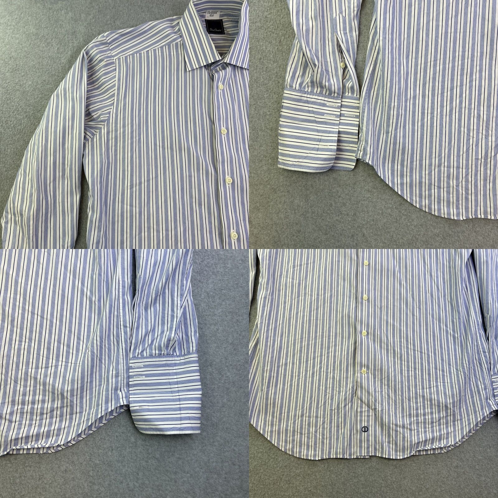 David Donahue David Donahue Dress Shirt Mens 16 Blue White Striped Long Sleeve Button Up Adult Size 42R - 8 Thumbnail
