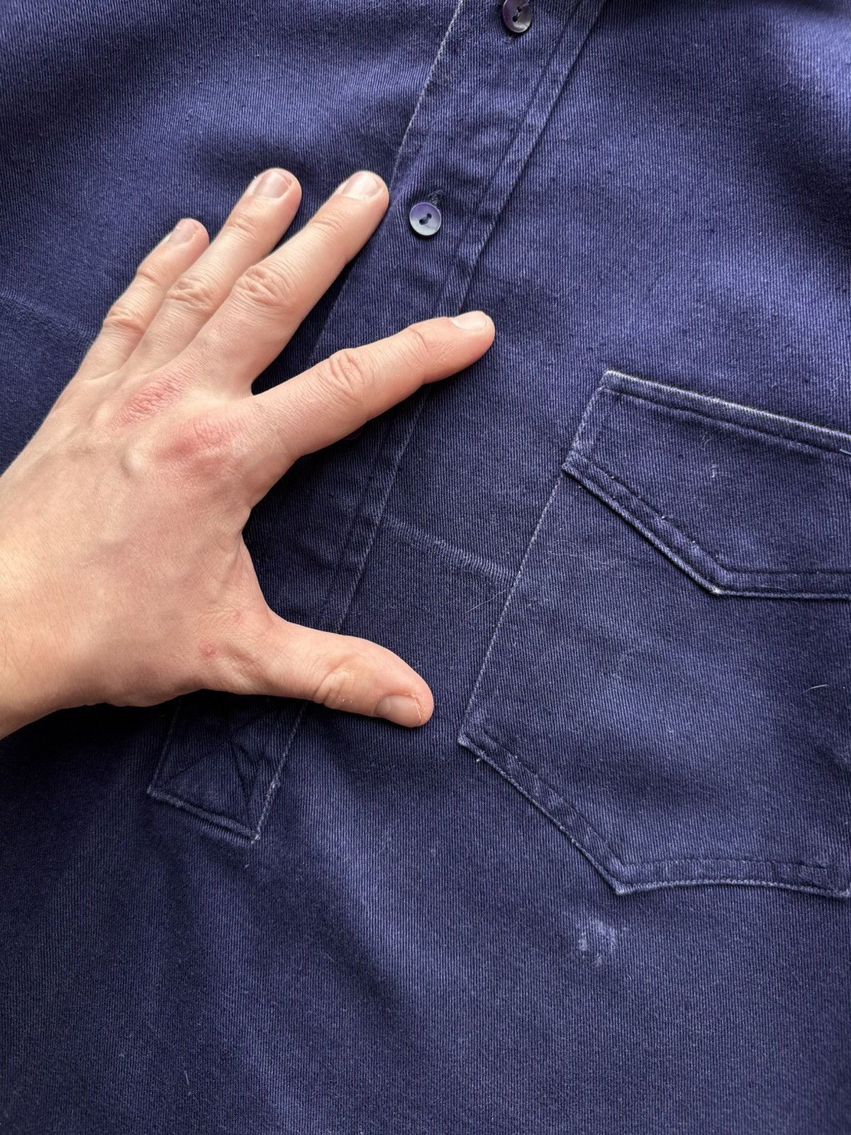 Vintage Soft Dark Blue Work Shirt by Scottcraft Washed Cotton Twill Size US L / EU 52-54 / 3 - 6 Thumbnail