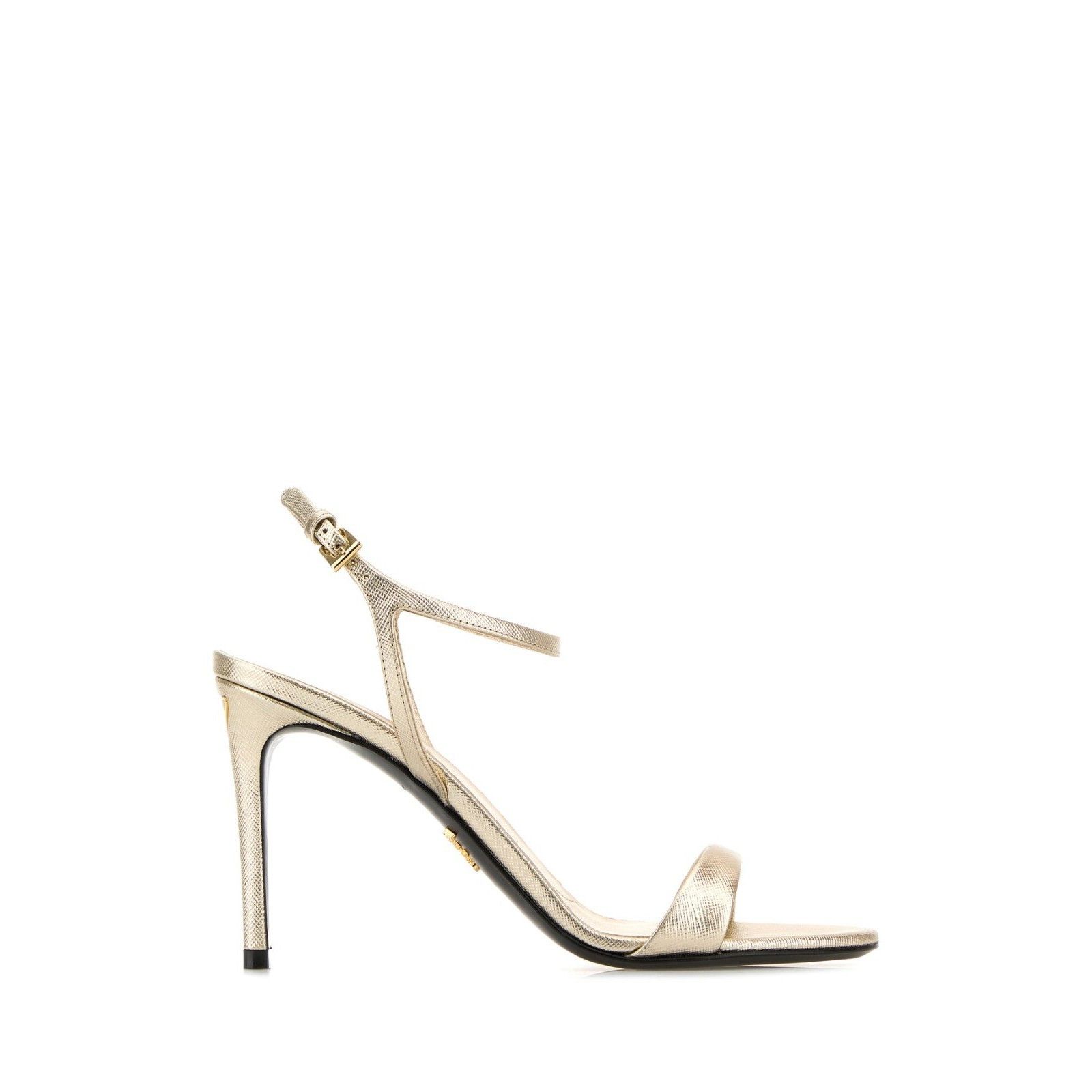 PRADA Gold Saffiano Leather 90mm Heel Sandals New And Authen