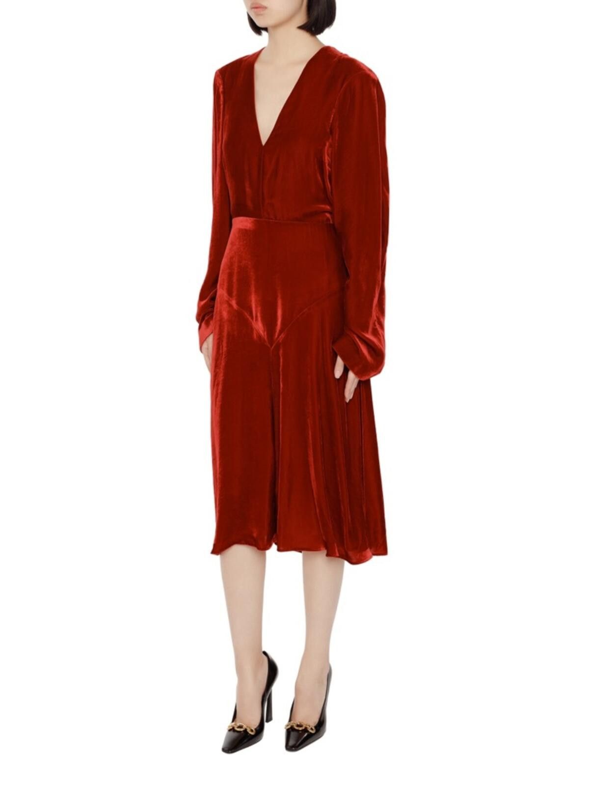 Stella McCartney Stella McCartney Velvet Dress IT44 Bordeaux Silk V Neck Size XL / US 12-14 / IT 48-50 - 3 Thumbnail
