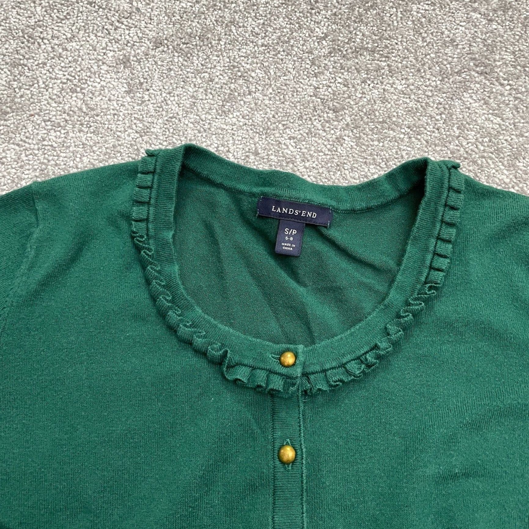 Lands' End Lands' End Cardigan Sweater Women S Green Knit Button Ruffle Classic Size S / US 4 / IT 40 - 3 Thumbnail