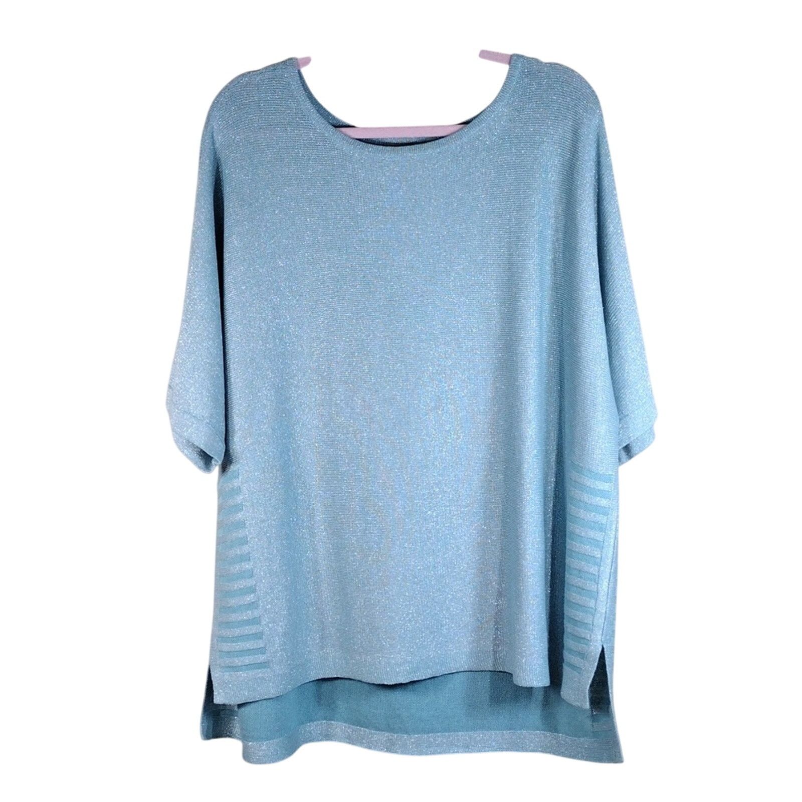 Chicos Chico's Light Blue Flowy Stripe Short Sleeve Plus Size Shirt Size XXL / US 16-18 / IT 52-54 - 1 Thumbnail