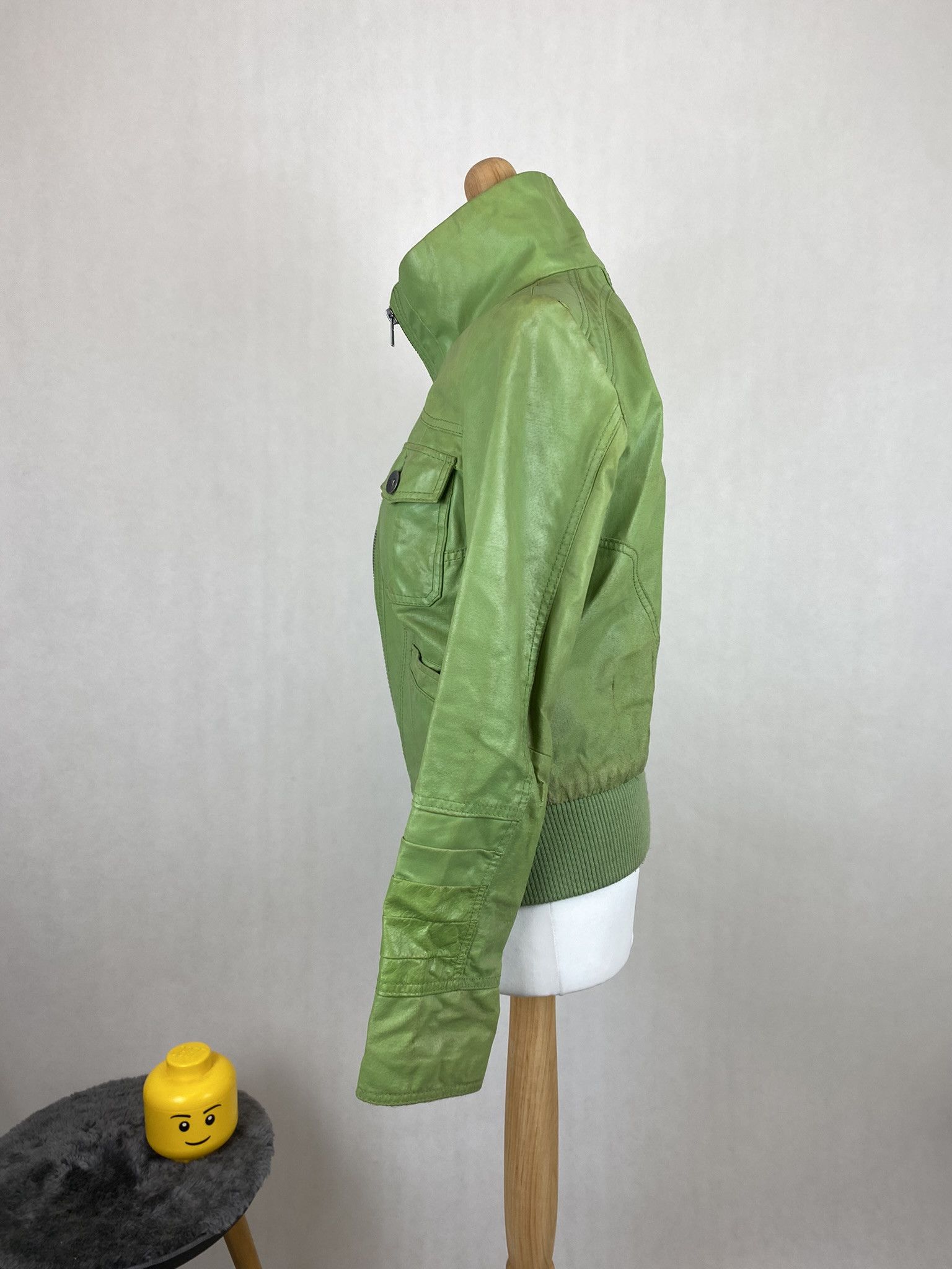 Genuine Leather × Members Only real leather jacket green lemon big collar avant garde Size M / US 6-8 / IT 42-44 - 10 Thumbnail