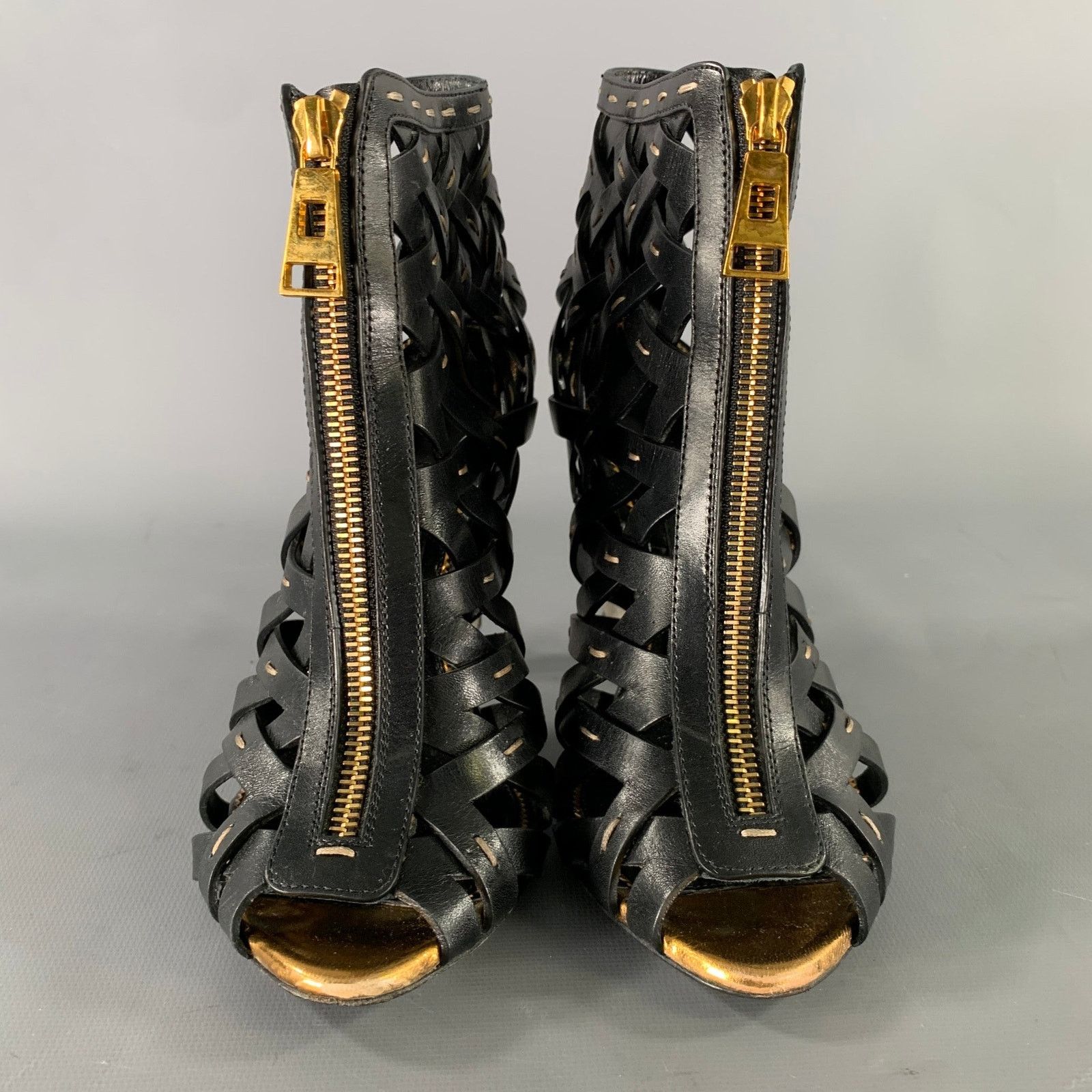 Tom Ford TOM FORD 7.5 Black Gold Leather Mixed Pattern Zip Up Boots Size US 7.5 / IT 37.5 - 4 Thumbnail