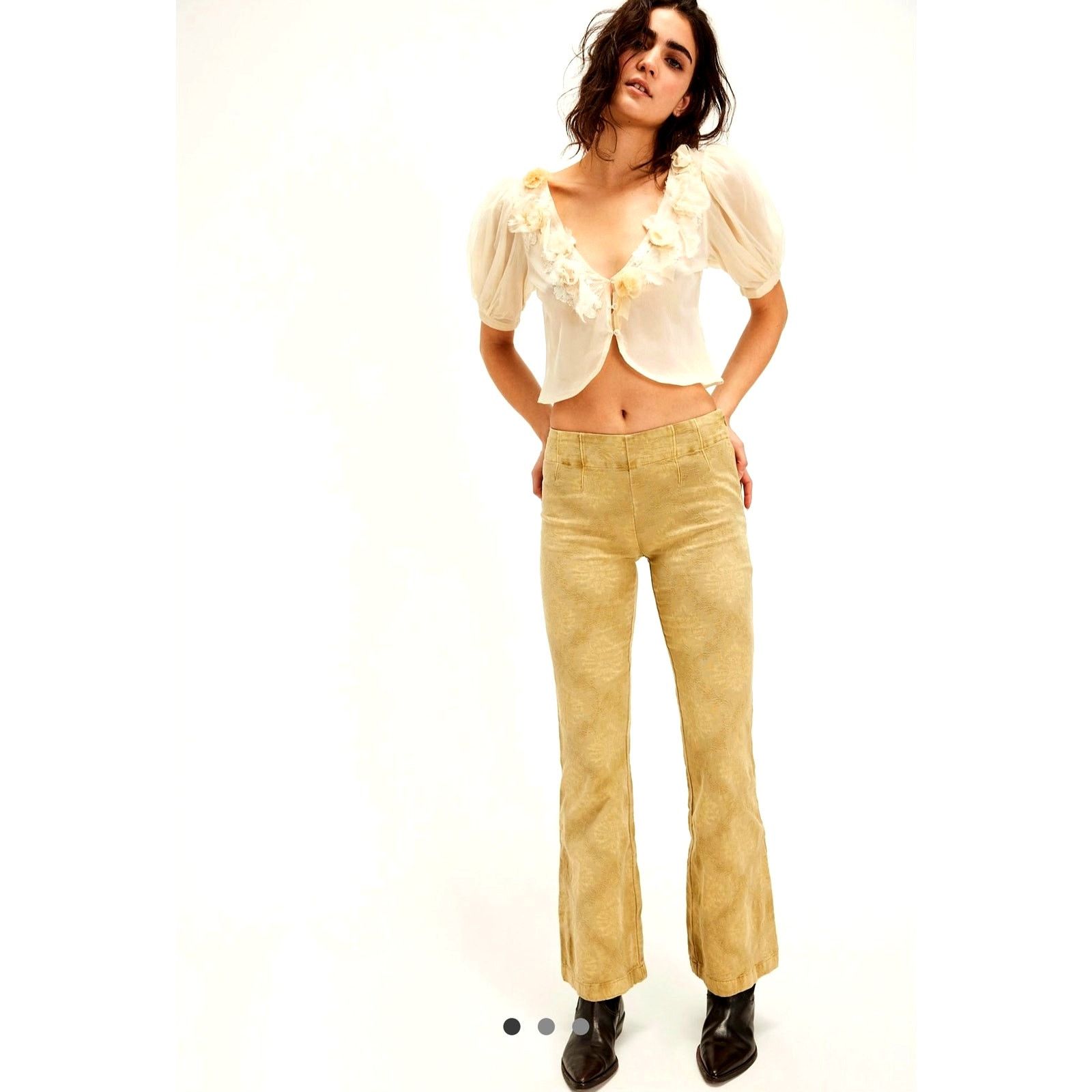 Free People Free People Sweet Saloon Flare Pants Taos Taupe size 12 Size 34" / US 12 / IT 48 - 3 Thumbnail