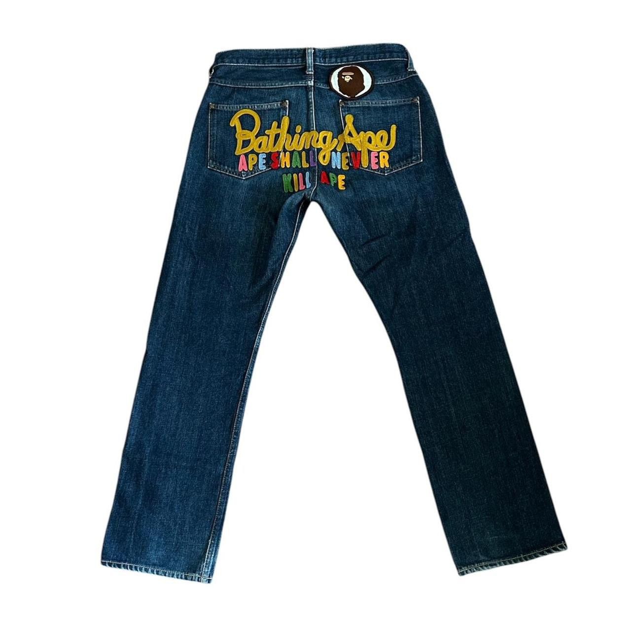 Bape × Nigo DARK WASH COLORFUL “APE SHALL NEVER KILL APE” JEANS 