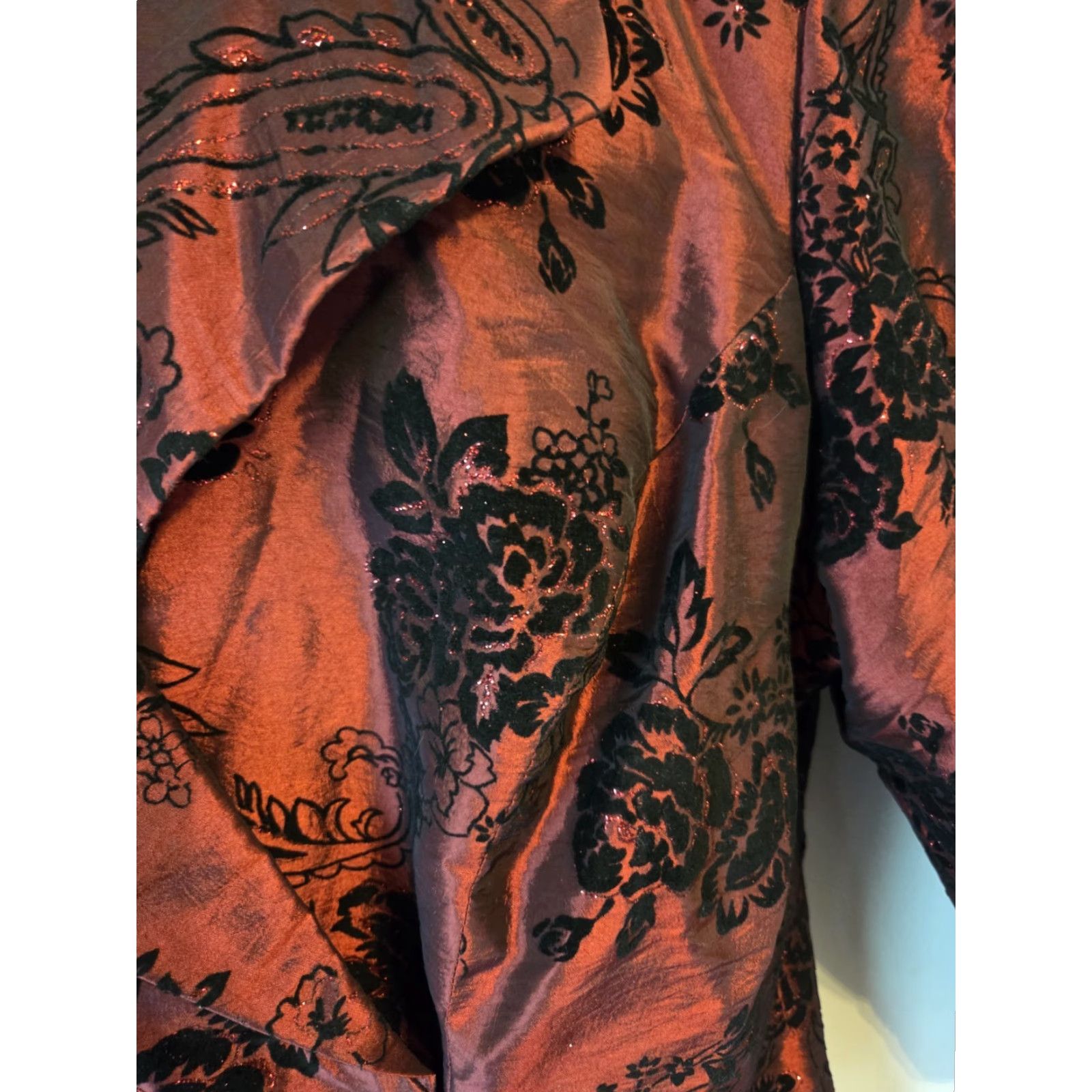 Vintage VINTAGE 90s R&L Richards Shiny Gothic Brocade Dress Jacket Burgundy 30 Plus Womens Jacket Size 4XL / US 24-26 - 3 Thumbnail