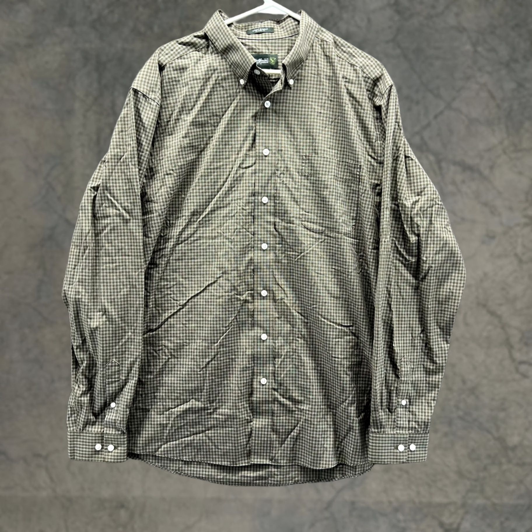 Eddie Bauer Eddie Bauer Shirt Men LT Olive Green Casual Button Down Relaxed Windowpane Cotton Long Sleeve Cap/Collar 50 in Chest Big & Tall Size US L / EU 52-54 / 3 - 1 Thumbnail