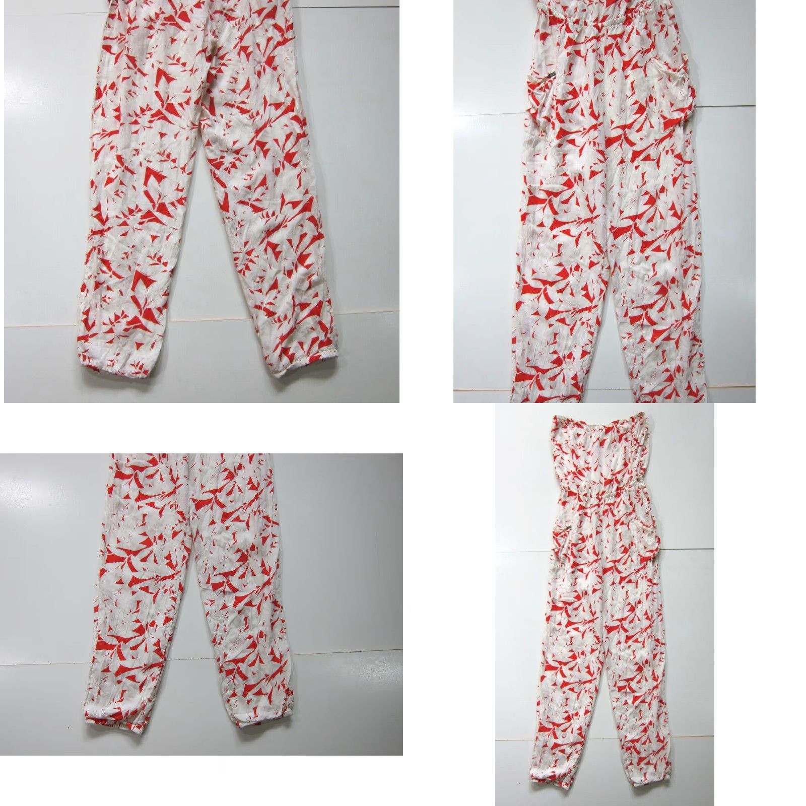 Vintage Roxy Romper Women XS Red Ivory 100% Rayon Strapless Geometric Pocket Jumper Size XS / US 0-2 / IT 36-38 - 8 Thumbnail