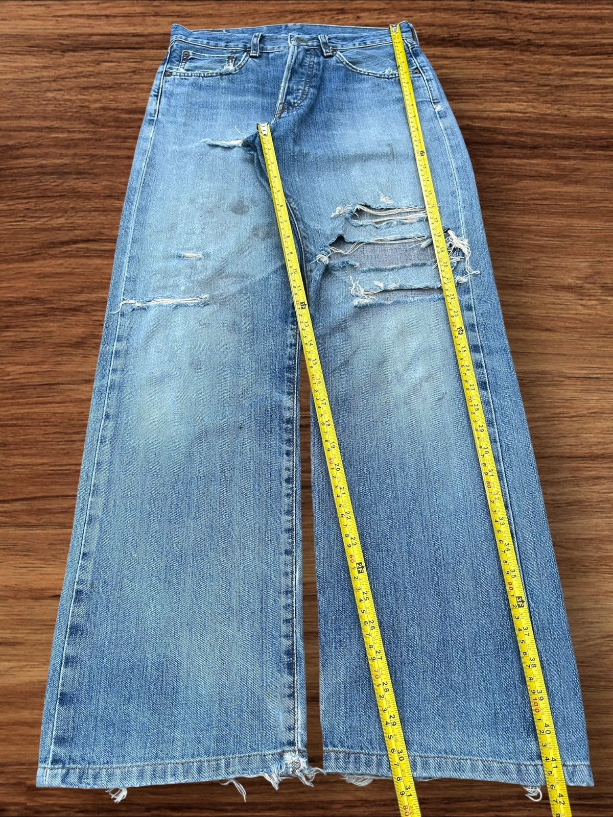 Japanese Brand × Jun Takahashi Vintage Japanese Blue Washed Buttonfly Ripped Selvedge Jeans Size US 30 / EU 46 - 15 Thumbnail