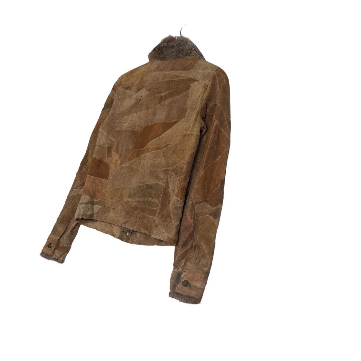 Japanese Brand 🔥Cropped Leather Biker Jacket Patch Work Mink Fur Collar Size US M / EU 48-50 / 2 - 10 Thumbnail