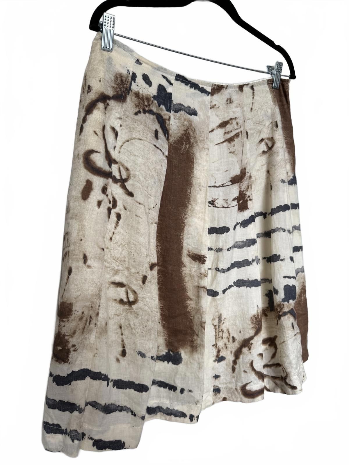 Designer Vintage Linen Boho Artsy Abstract Printed Skirt Size 36" / US 14 / IT 50 - 5 Thumbnail