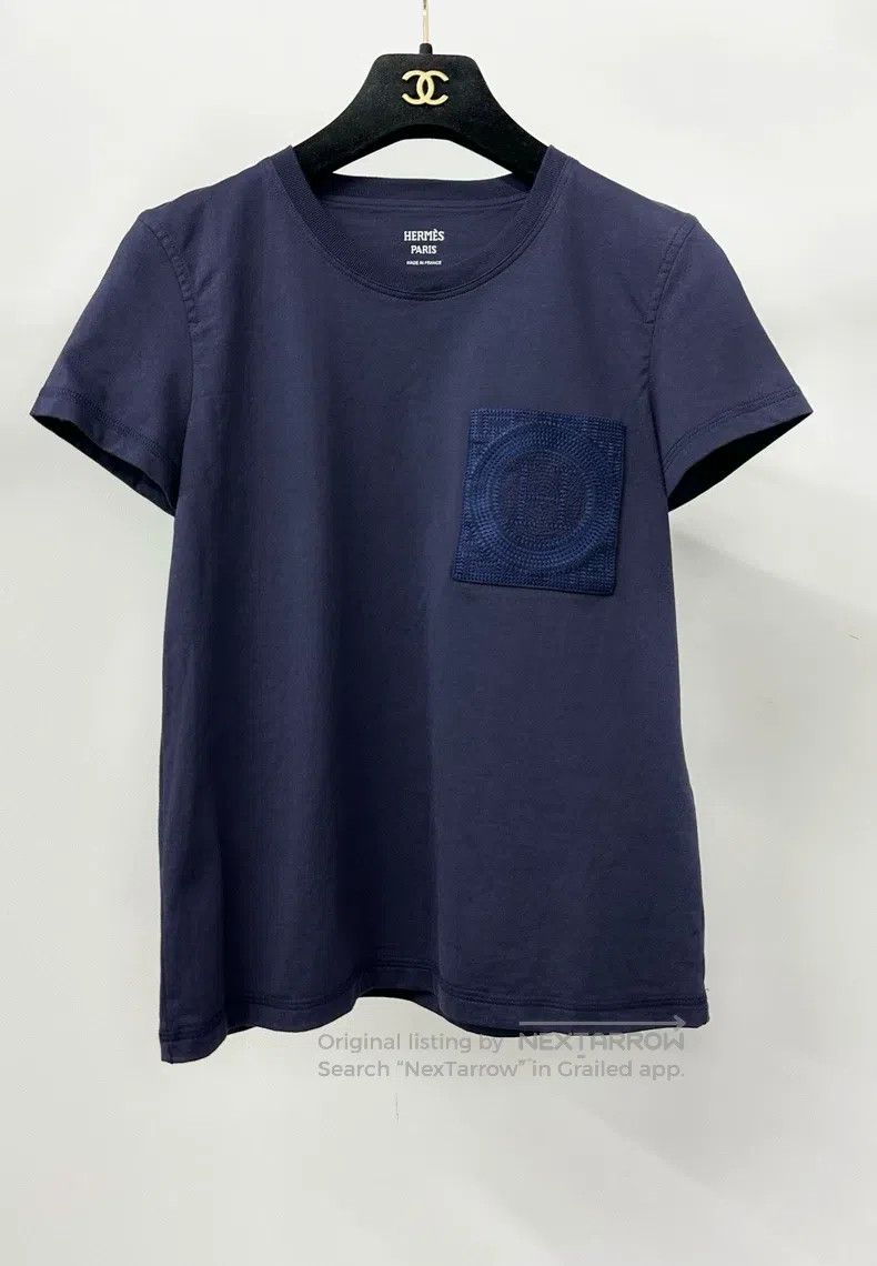 Hermes Hermes Navy Blue Pocket Embroidered Short Sleeve T-Shirt T Size XXS / US 00 / IT 34 - 1 Thumbnail