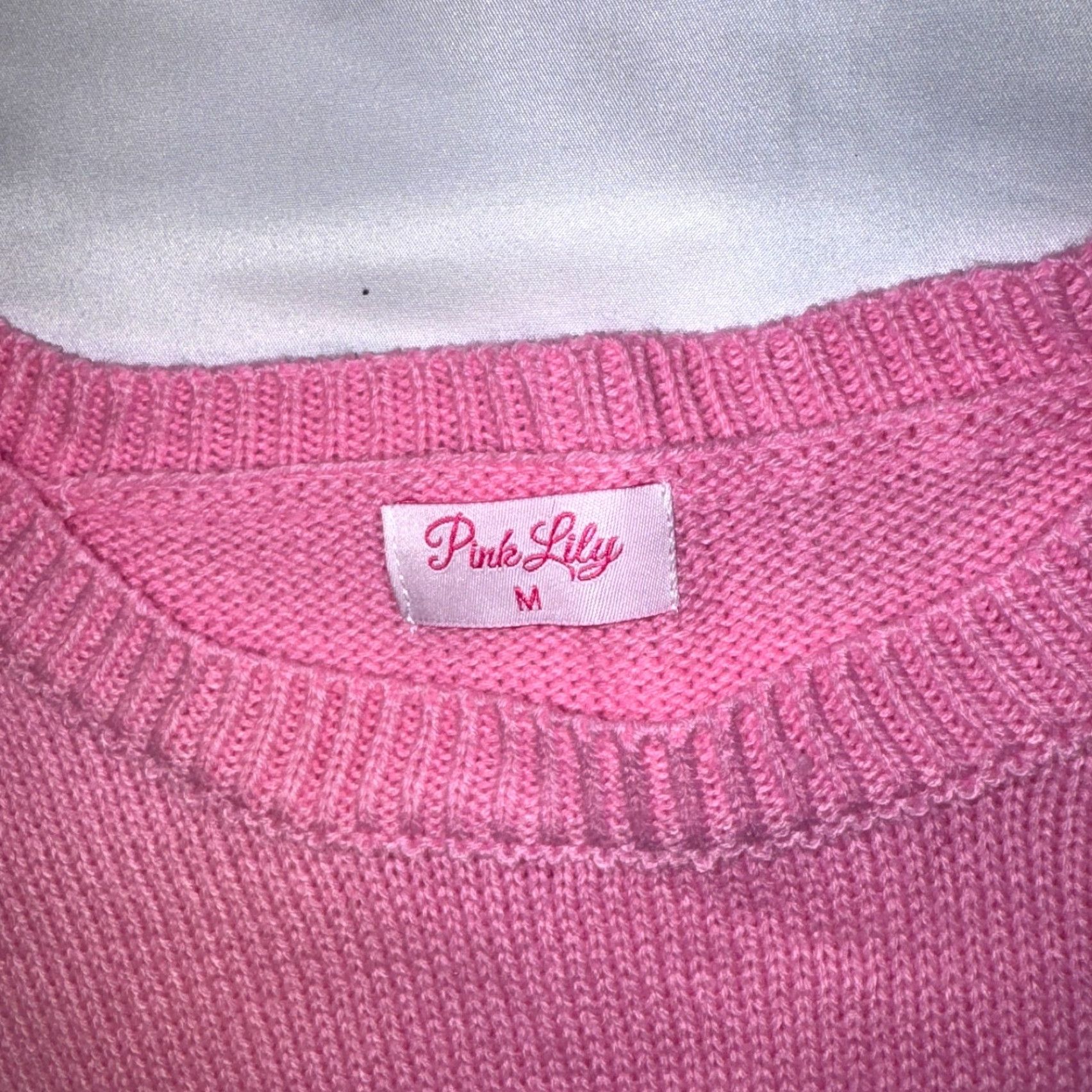 Vintage Pink Lily Sweater Shirt Womens Medium Pink Skull Knit Crew Neck Pullover Long Sleeve Size M / US 6-8 / IT 42-44 - 2 Thumbnail