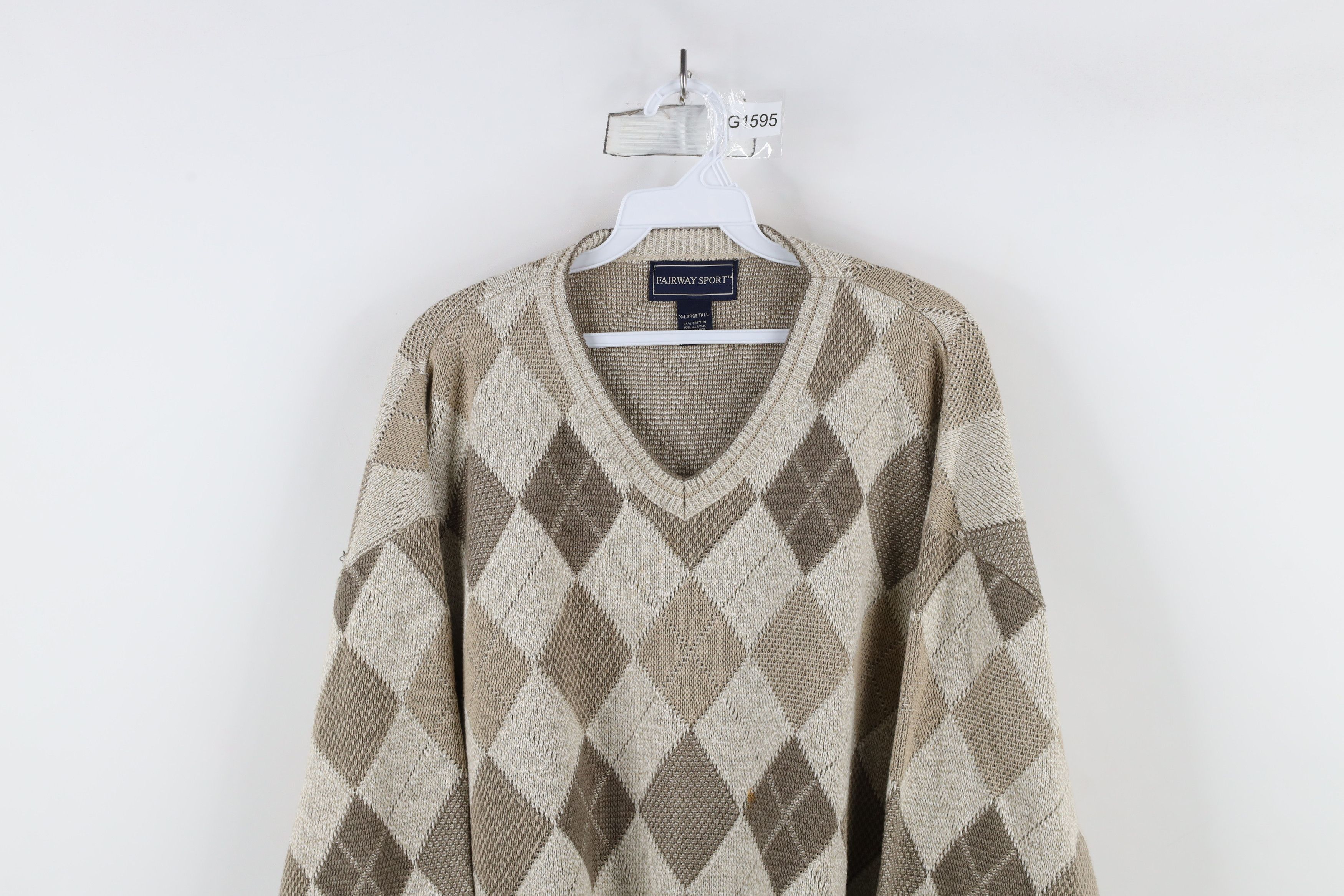 Vintage Vintage 90s Streetwear Argyle Diamond V-Neck Sweater USA Size US XL / EU 56 / 4 - 2 Thumbnail