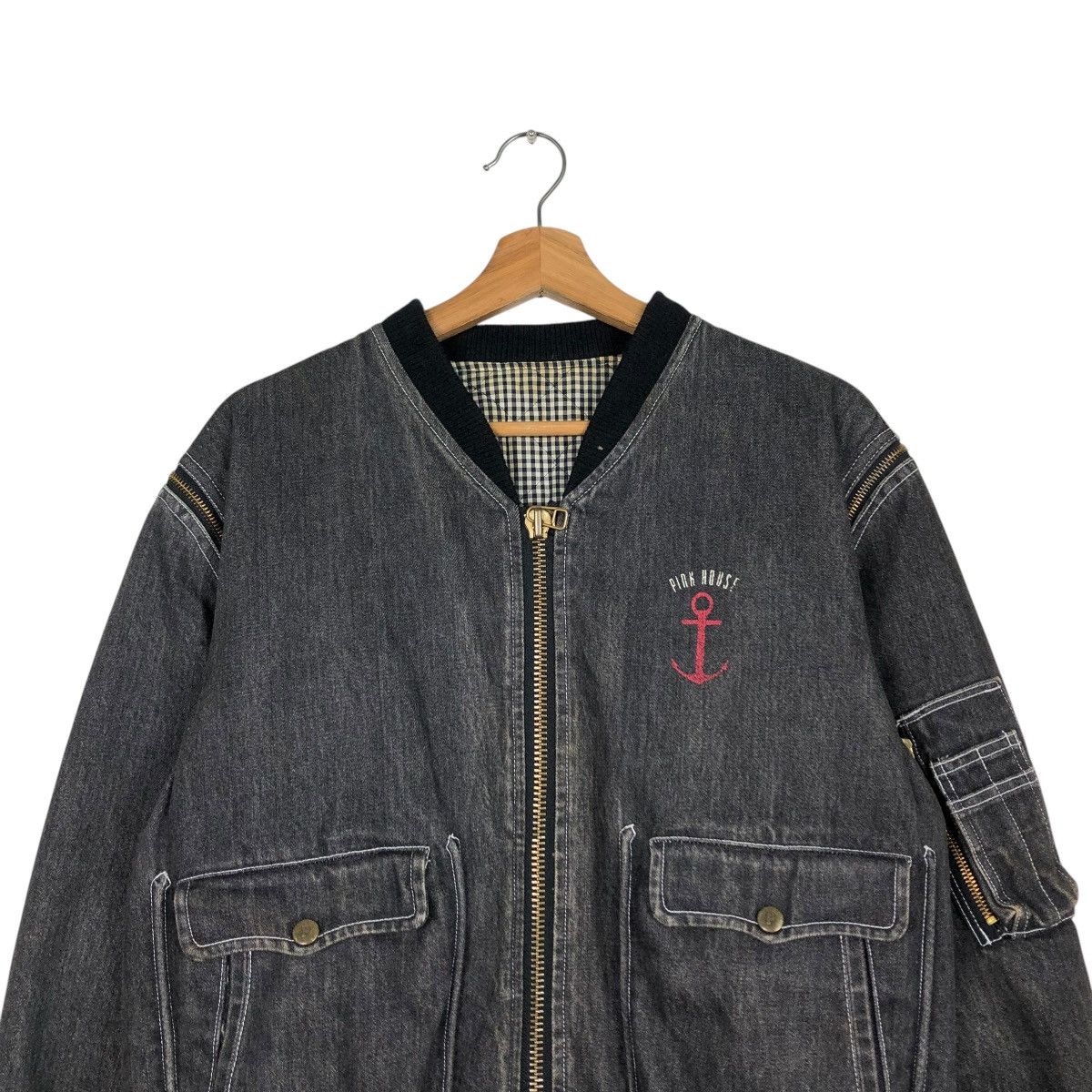Japanese Brand 🔥VINTAGE DENIM BOMBER JACKET PINK HOUSE ISSEY MIYAKE Size US M / EU 48-50 / 2 - 5 Thumbnail