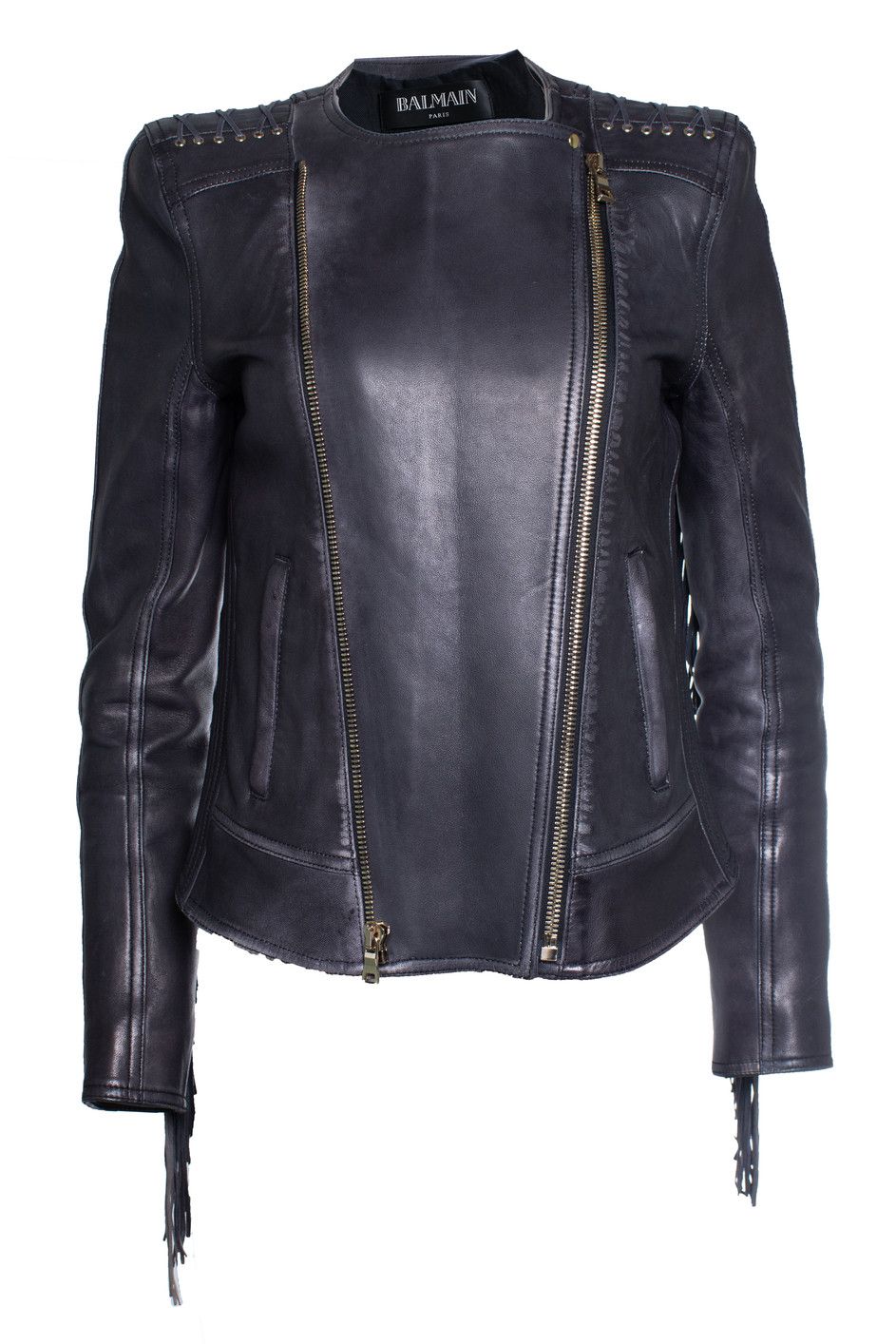 Balmain Balmain, leather laced biker jacket with fringes Size S / US 4 / IT 40 - 6 Thumbnail
