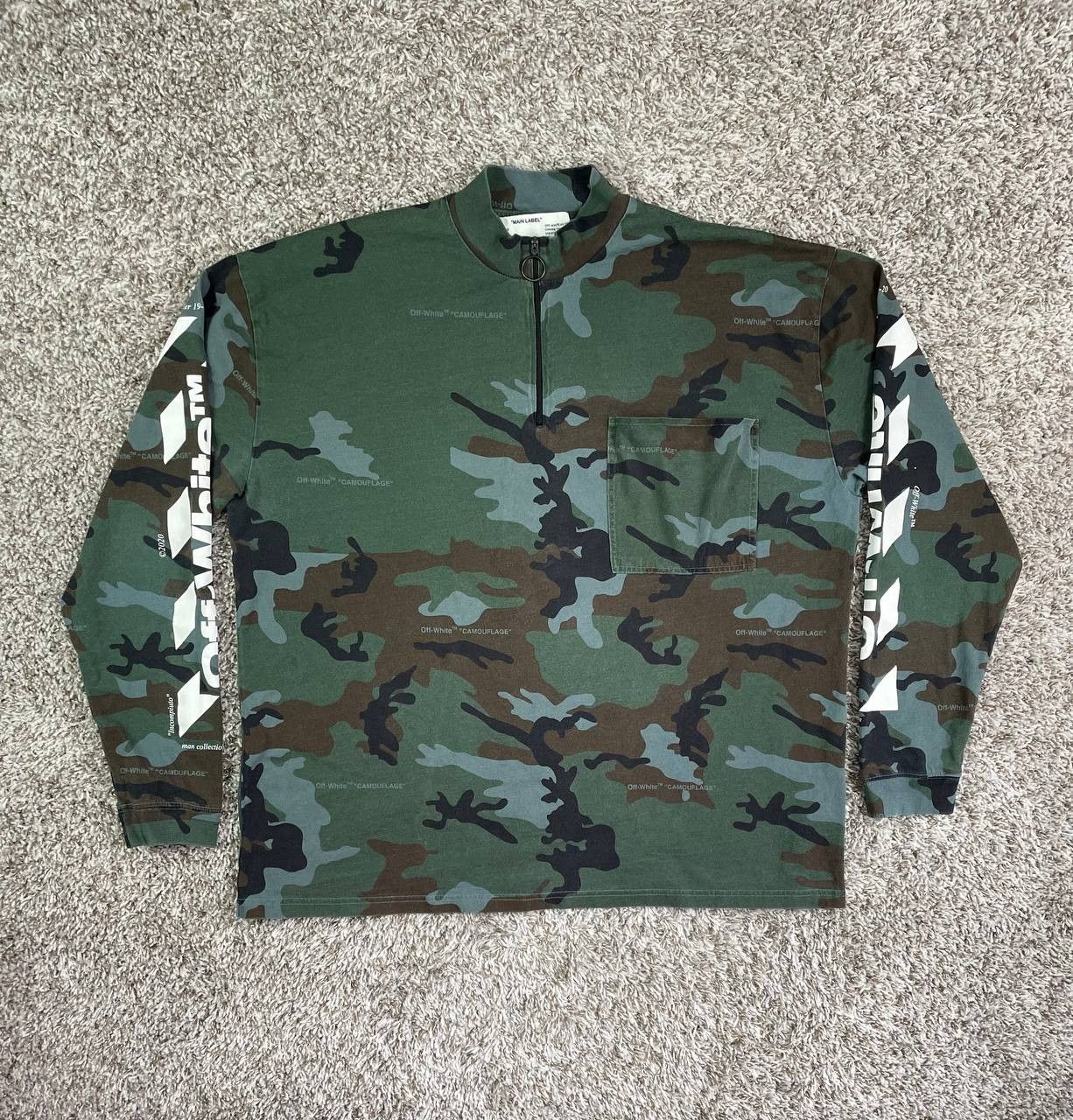 Off-White Off-White Long Sleeve Zip Mock Neck Tee Blue Camo Size US M / EU 48-50 / 2 - 1 Thumbnail