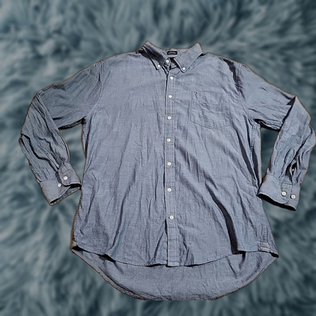 Tommy Hilfiger VINTAGE? No — skip. Title: Tommy Hilfiger Shirt 2XL Blue Cotton Button-Down Long Sleeve Herringbone Collared Classic Size US XXL / EU 58 / 5 - 1 Thumbnail