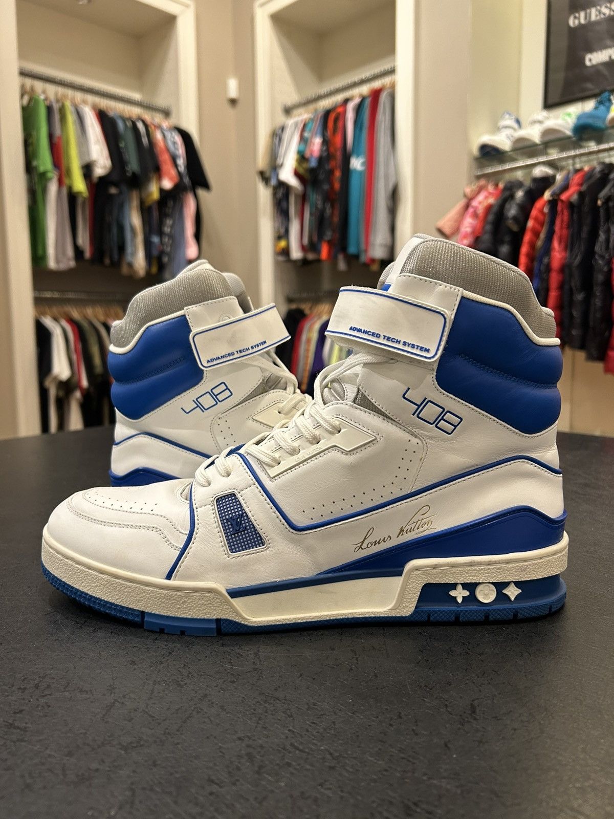 Louis Vuitton Louis Vuitton High Top Trainer - White/Blue Size US 9 / EU 42 - 1 Thumbnail