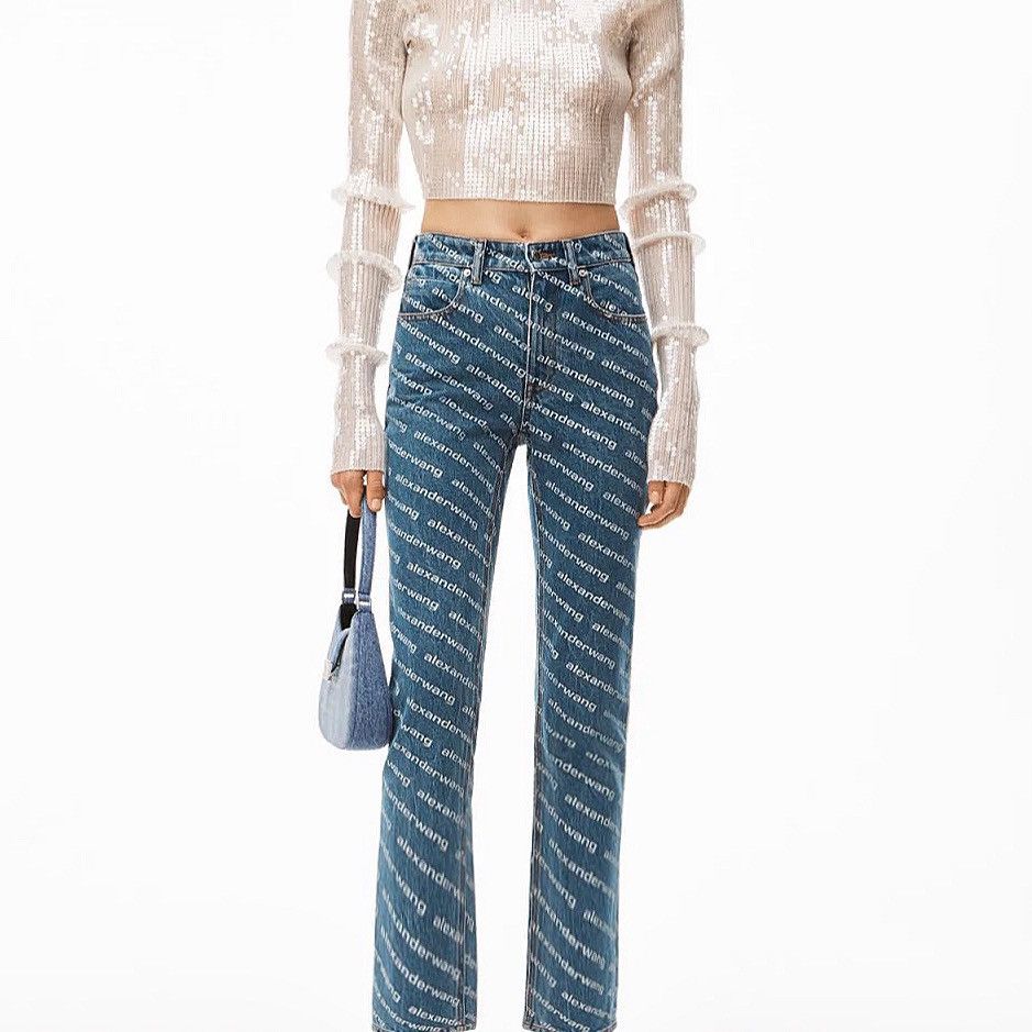Alexander Wang Alexander Wang All Over Logo Printed Denim Pants K26WX Size 24" / US 00 / IT 34 - 7 Thumbnail