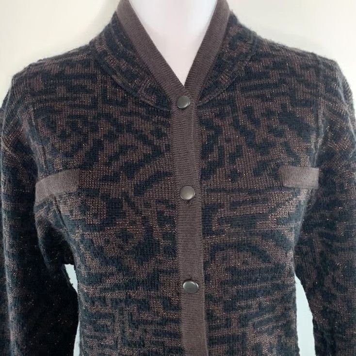 Jaeger JAEGER Womens Sweater S Button Front Metallic Sparkly Wool Blend Cardigan Size S / US 4 / IT 40 - 4 Thumbnail