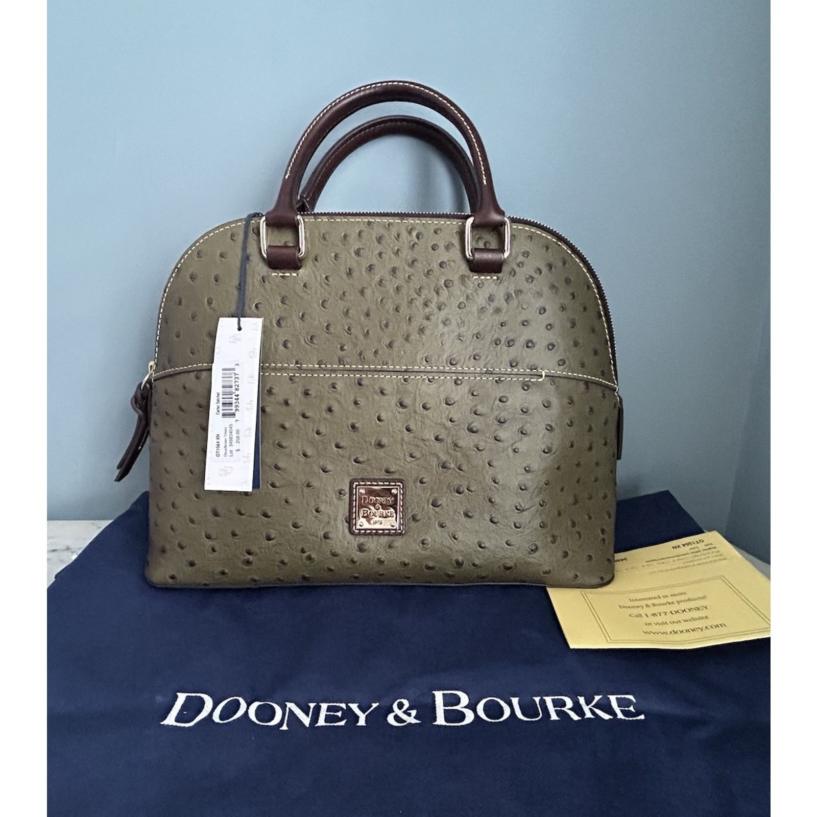 Dooney & Bourke NWT Dooney Bourke Ostrich Leather Carter Satchel Olive Dome Size ONE SIZE - 1 Thumbnail