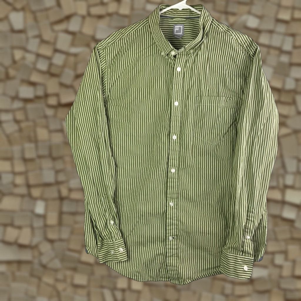 Vintage JCP 80's 2Ply Mens Large Green Striped Long Sleeve Button Down Collar Shirt Size US L / EU 52-54 / 3 - 1 Thumbnail