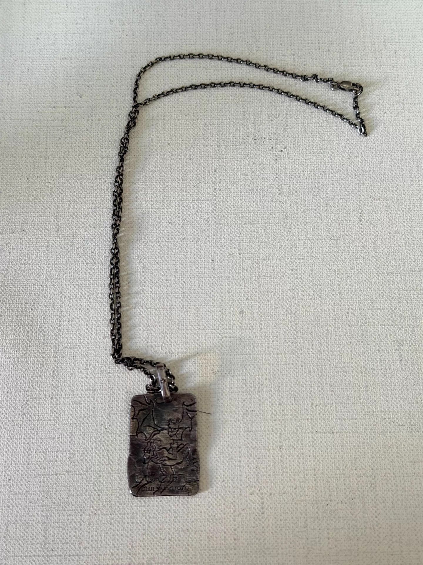 Yohji Yamamoto Yohji Yamamoto Gothic 950 Silver Devil Dog Tag Necklace Size ONE SIZE - 2 Thumbnail