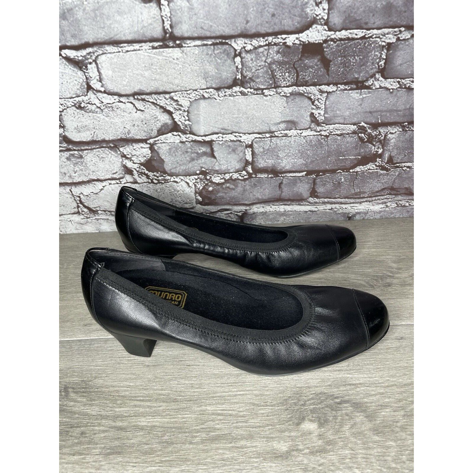 Other Munro American Black Leather Cap Toe Elastic Comfort Heels W Size US 11.5 / IT 41.5 - 9 Thumbnail