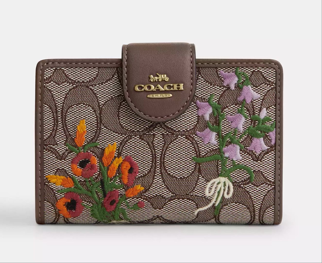 Coach Medium Corner Zip Wallet With Floral Embroidery CEC32 Size ONE SIZE - 5 Thumbnail