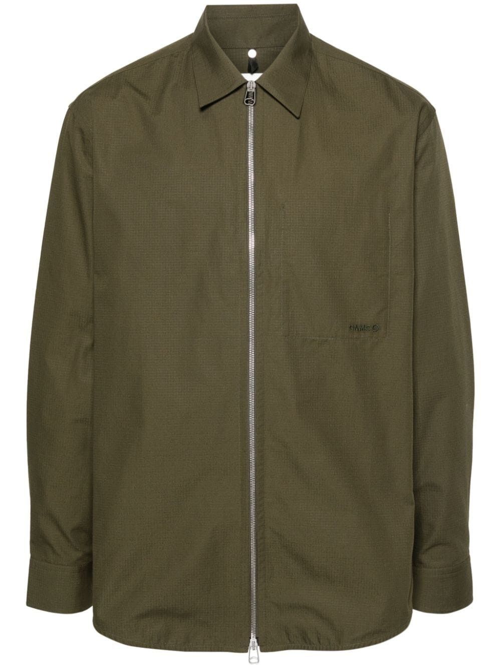 o1y0225 Solid Color Zip Shirt in Olive Green