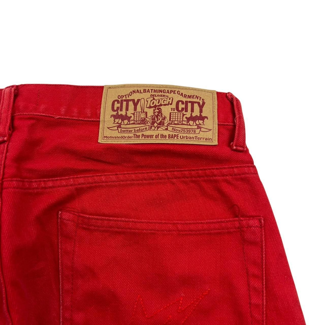 Bape Vintage Bape Embroidered Star Denim Red Shorts - Waist 34 Size US 34 / EU 50 - 4 Thumbnail