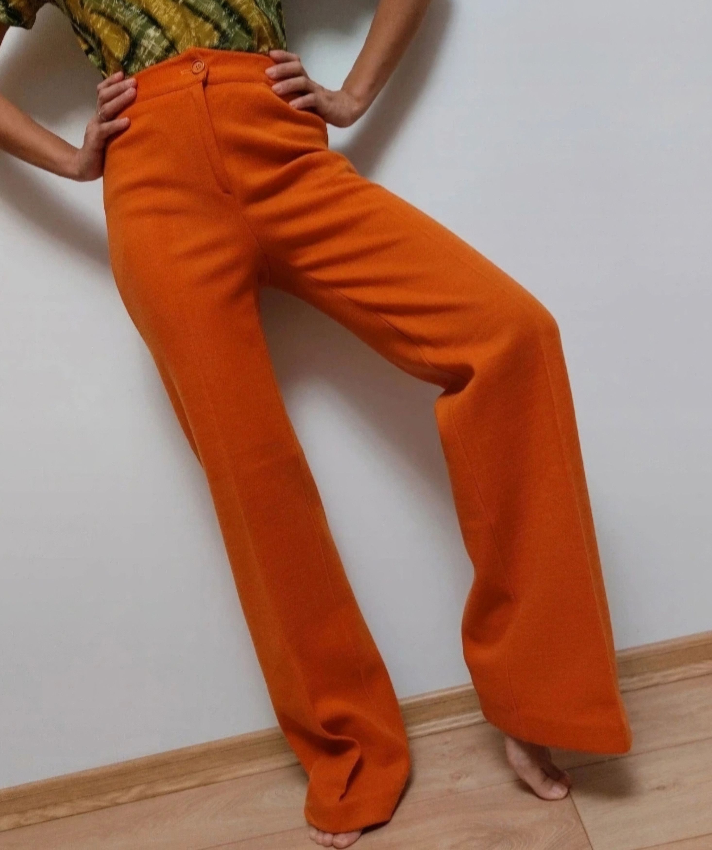Vintage 1970s Welcomme Pierron flared wool blend trousers Size 26" / US 2 / IT 38 - 1 Thumbnail
