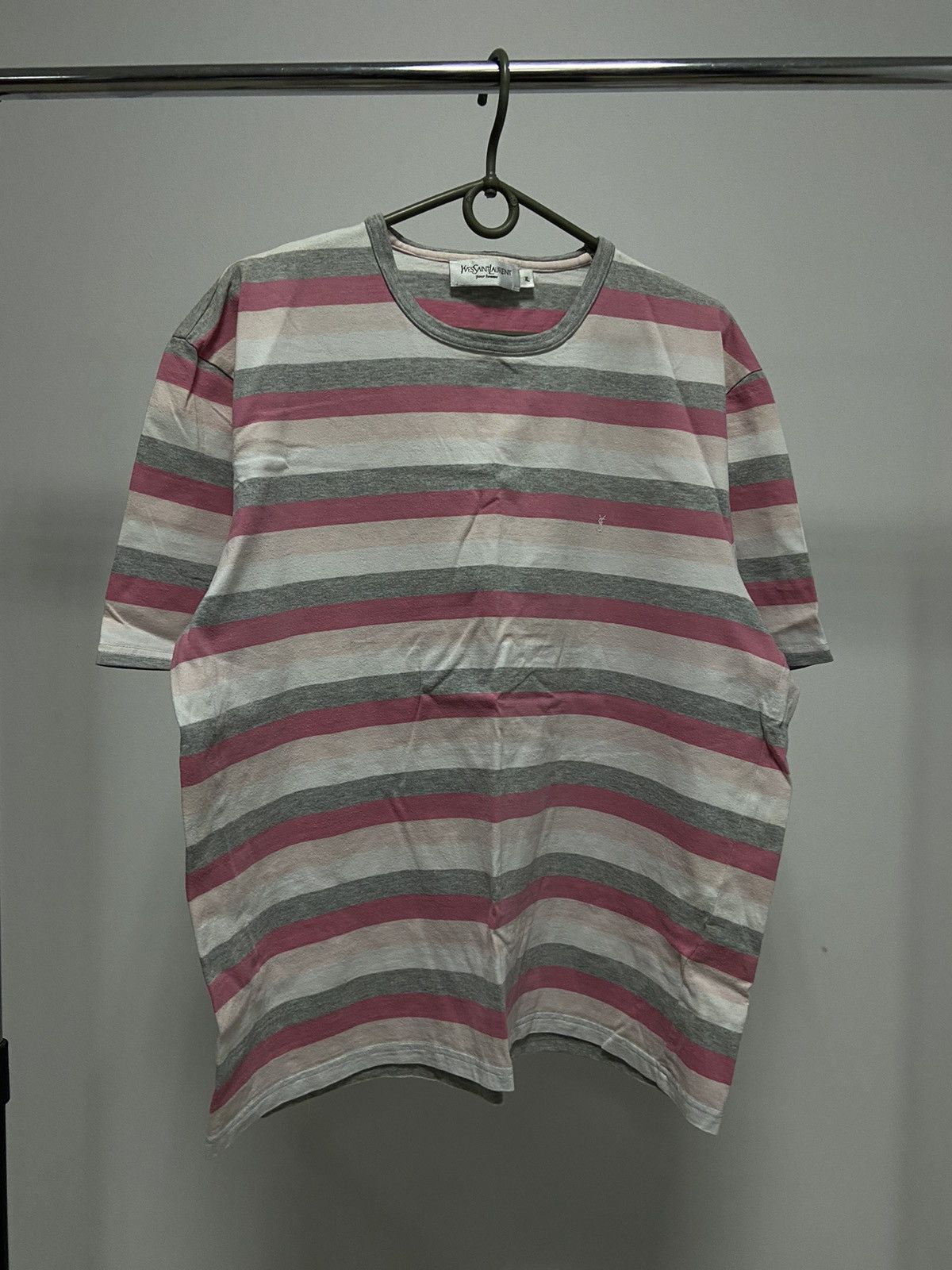 Yves Saint Laurent T Shirt striped Small YSL Logo Y2K