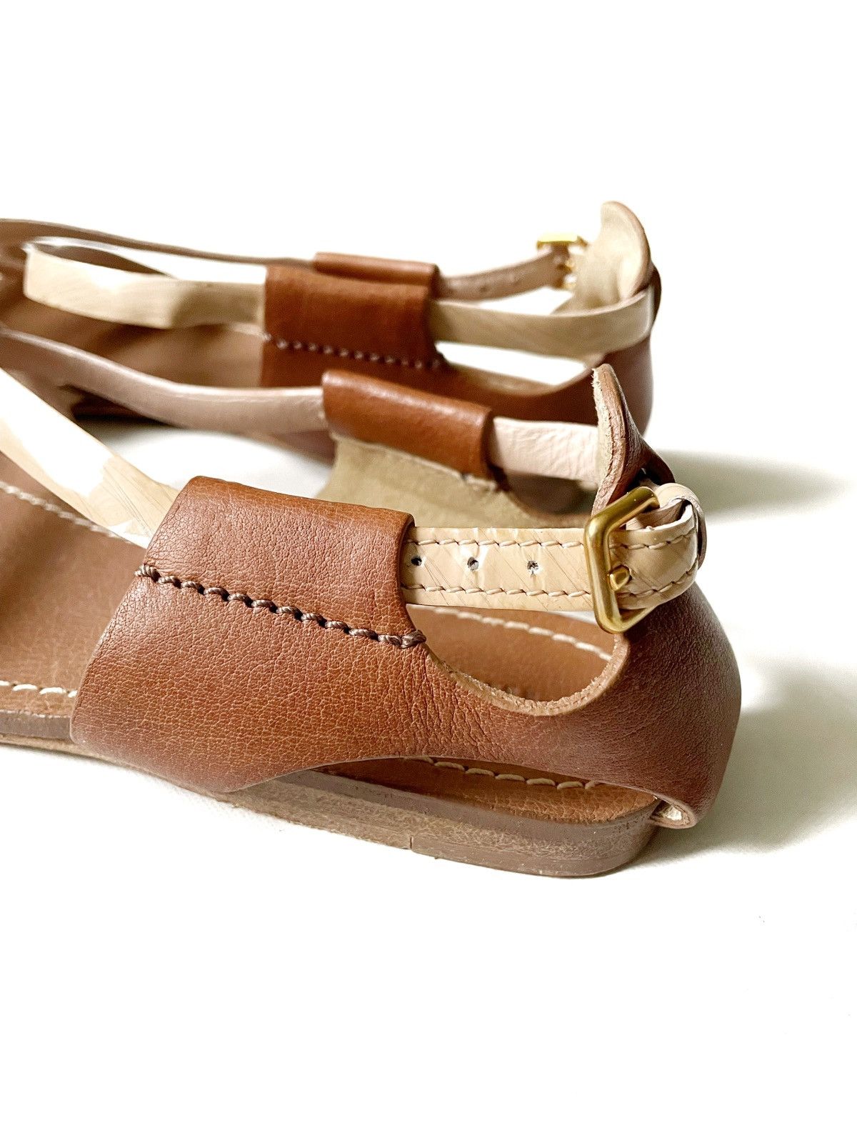 Miu Miu Miu Miu Leather Women Sandals Size 39 Beige & Brown Color Size US 9 / IT 39 - 5 Thumbnail