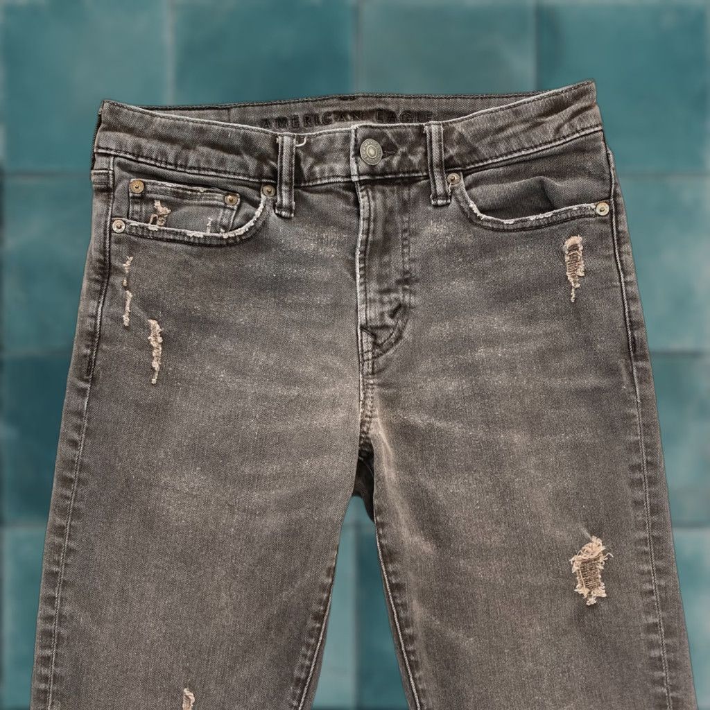 American Eagle Outfitters American Eagle Outfitters Skinny Jeans Mens 28x30 Light Gray Stretch Denim Distressed 5-Pocket Logo Slim Rise Low Inseam 30 Size US 28 / EU 44 - 1 Thumbnail