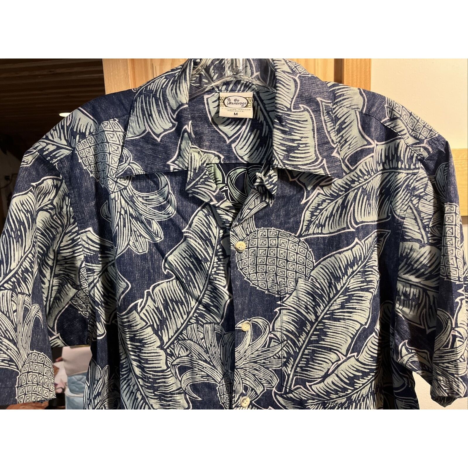 Other Go Barefoot Men’s M Blue Floral SS Cotton Hawaiian Shirt Size US M / EU 48-50 / 2 - 4 Thumbnail