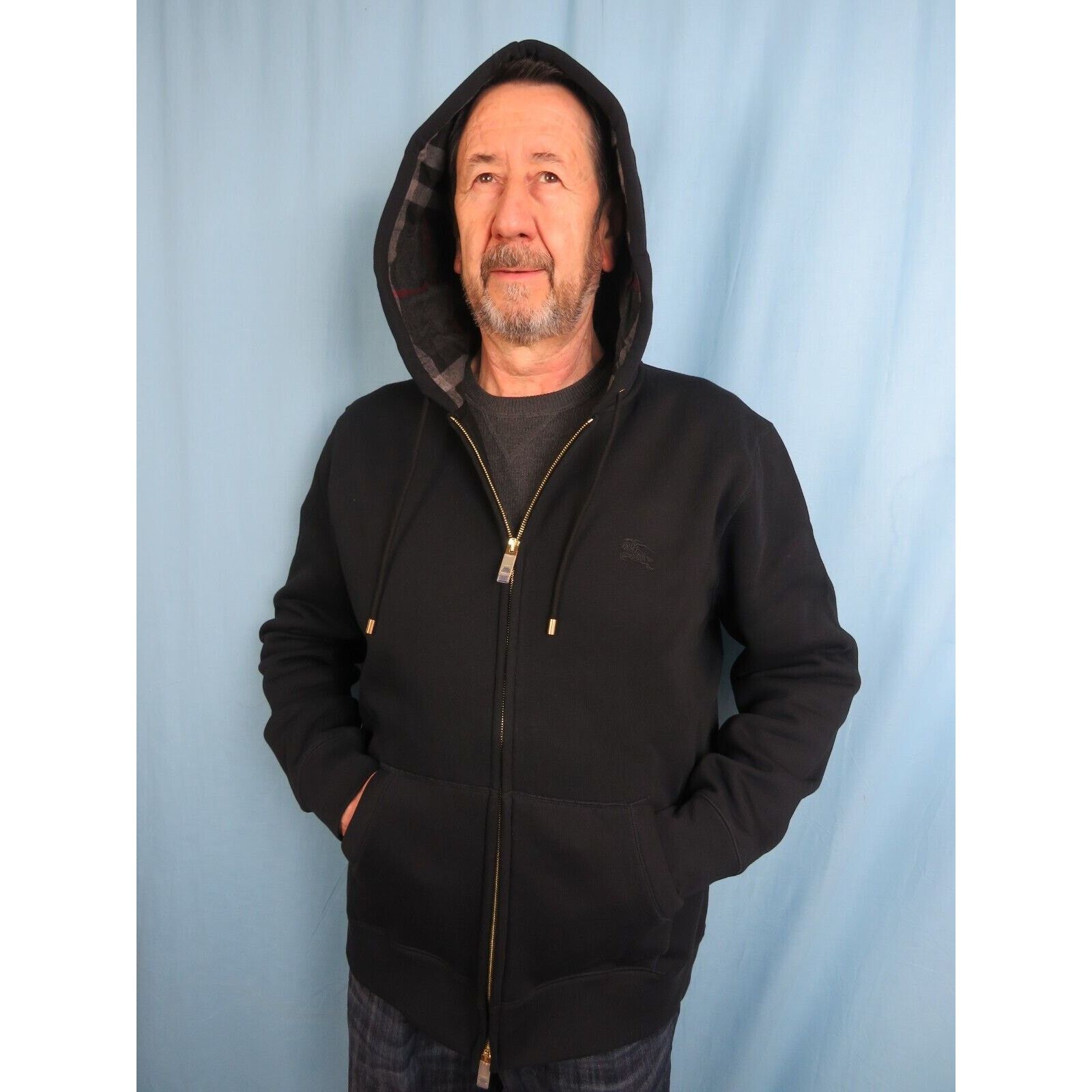 Burberry BURBERRY CLAREDON BLACK COTTON CHECK LOGO ZIP HOODIE XXL Size US XXL / EU 58 / 5 - 6 Thumbnail