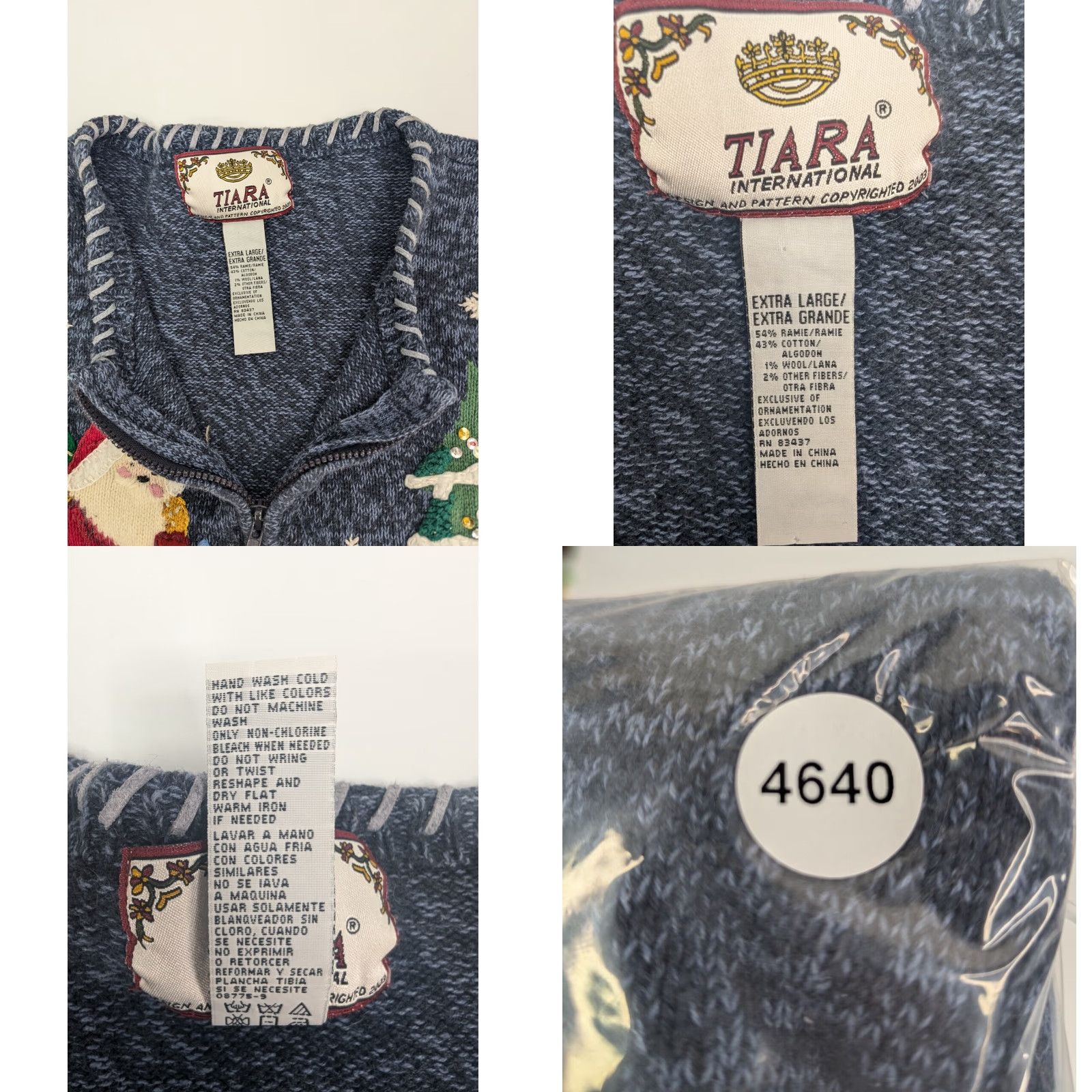 Vintage VINTAGE Holiday Tiara International Blue Santa & Tree Christmas Holiday Zip Sweater Cardigan Size XL / US 12-14 / IT 48-50 - 8 Thumbnail