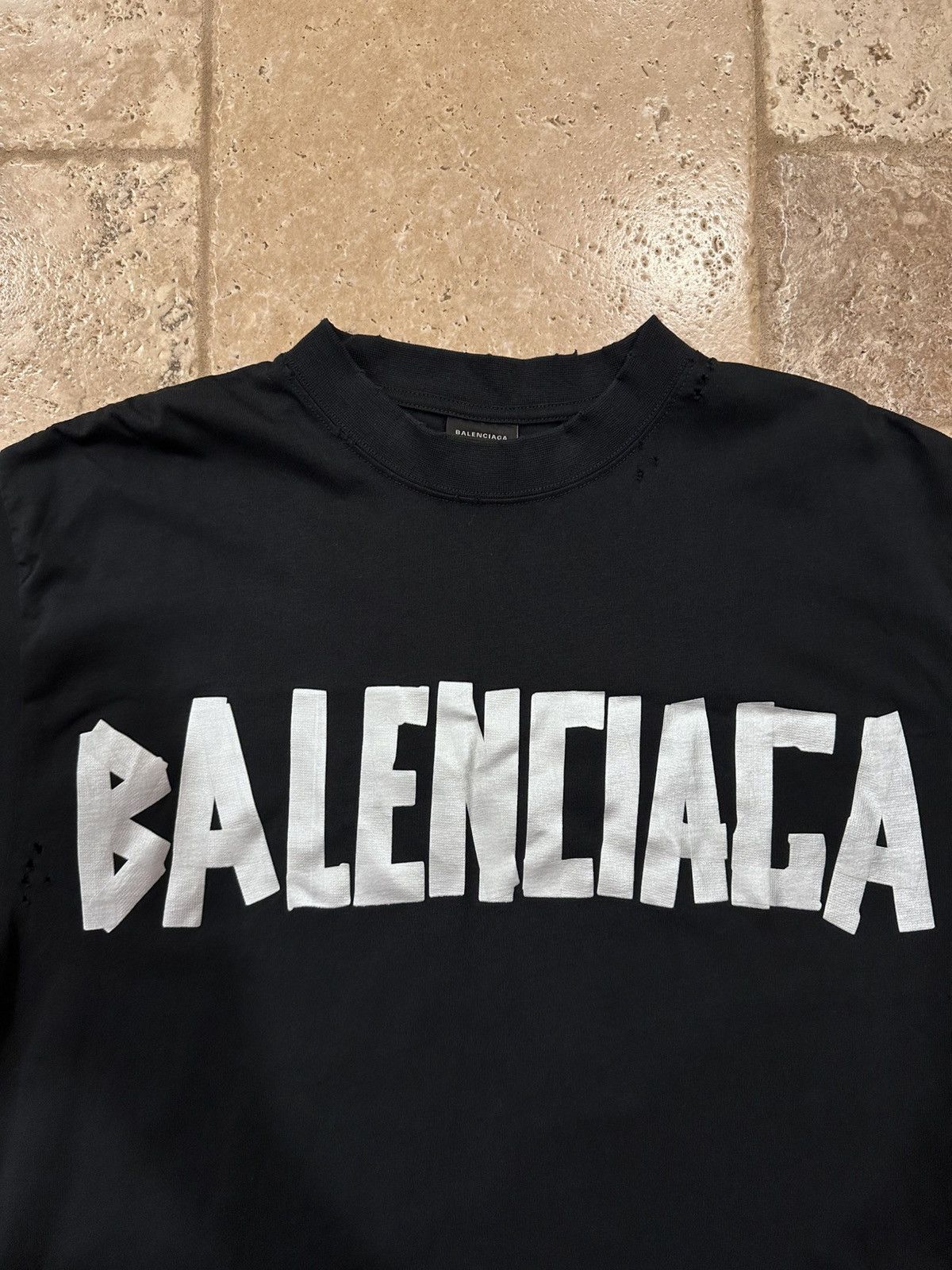 Balenciaga Balenciaga Distressed Type Silver Duct Tape Logo Black Tee Size US XS / EU 42 / 0 - 6 Thumbnail