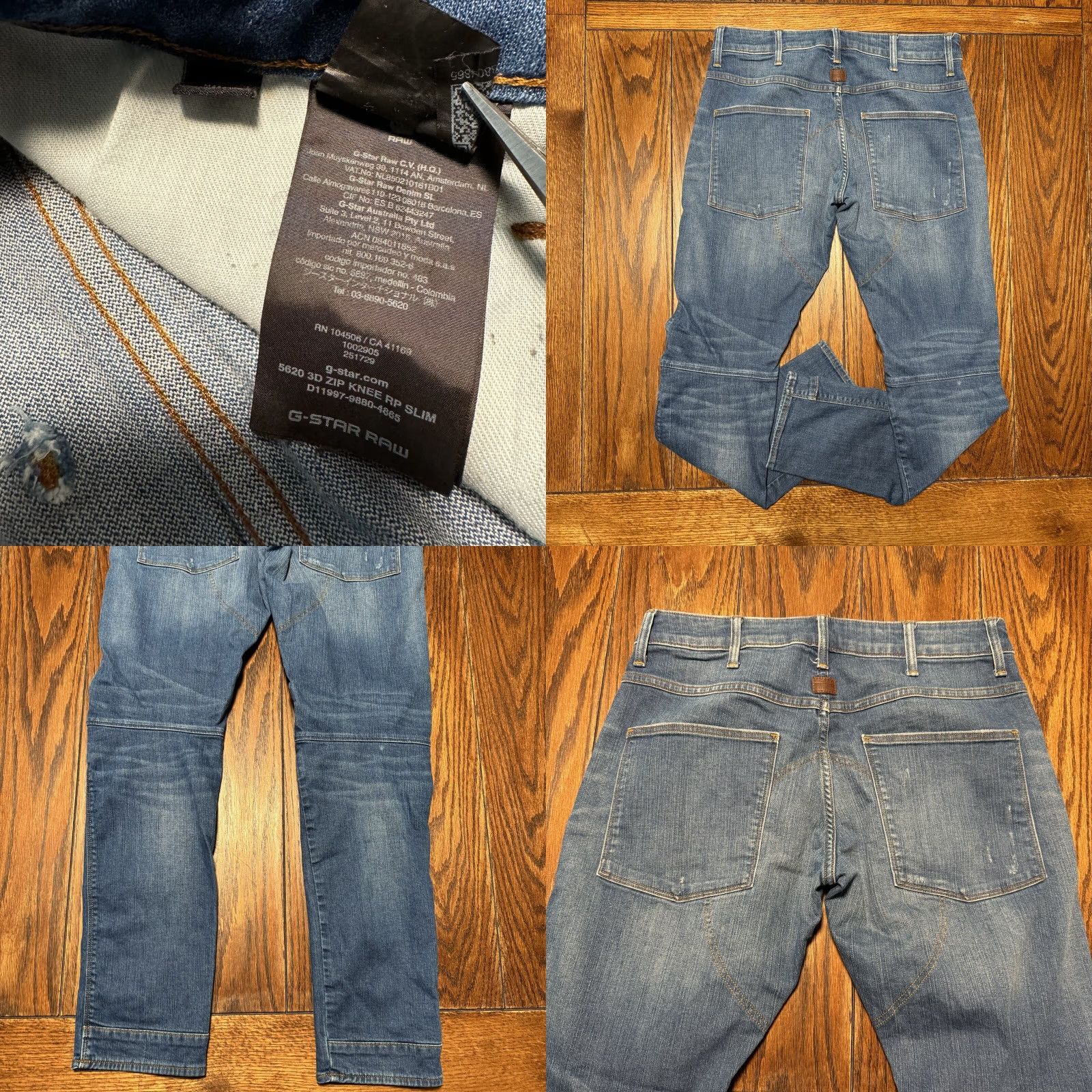 Vintage G Star Raw Jeans Mens 32x31 Blue 5620 3D Zip Knee Super Slim Denim Distressed Ripped Knee Slim Fit Zip Jeans Blue Mens Regular Size 32x31 US 31 Inseam Size US 31 - 9 Thumbnail