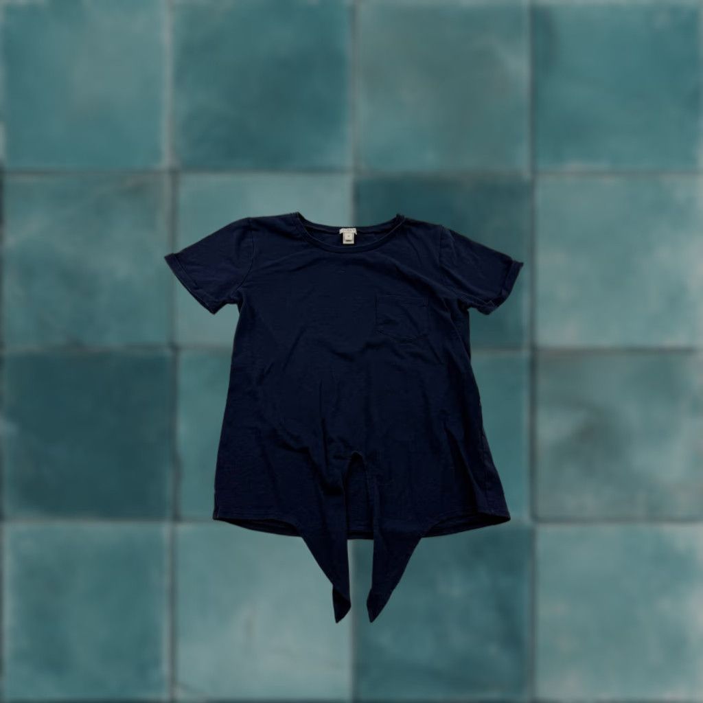 J.Crew J.CREW Women's XS Blue Short Sleeve Knot Hem Round Neck Tee Casual T-Shirt Size XS / US 0-2 / IT 36-38 - 1 Thumbnail