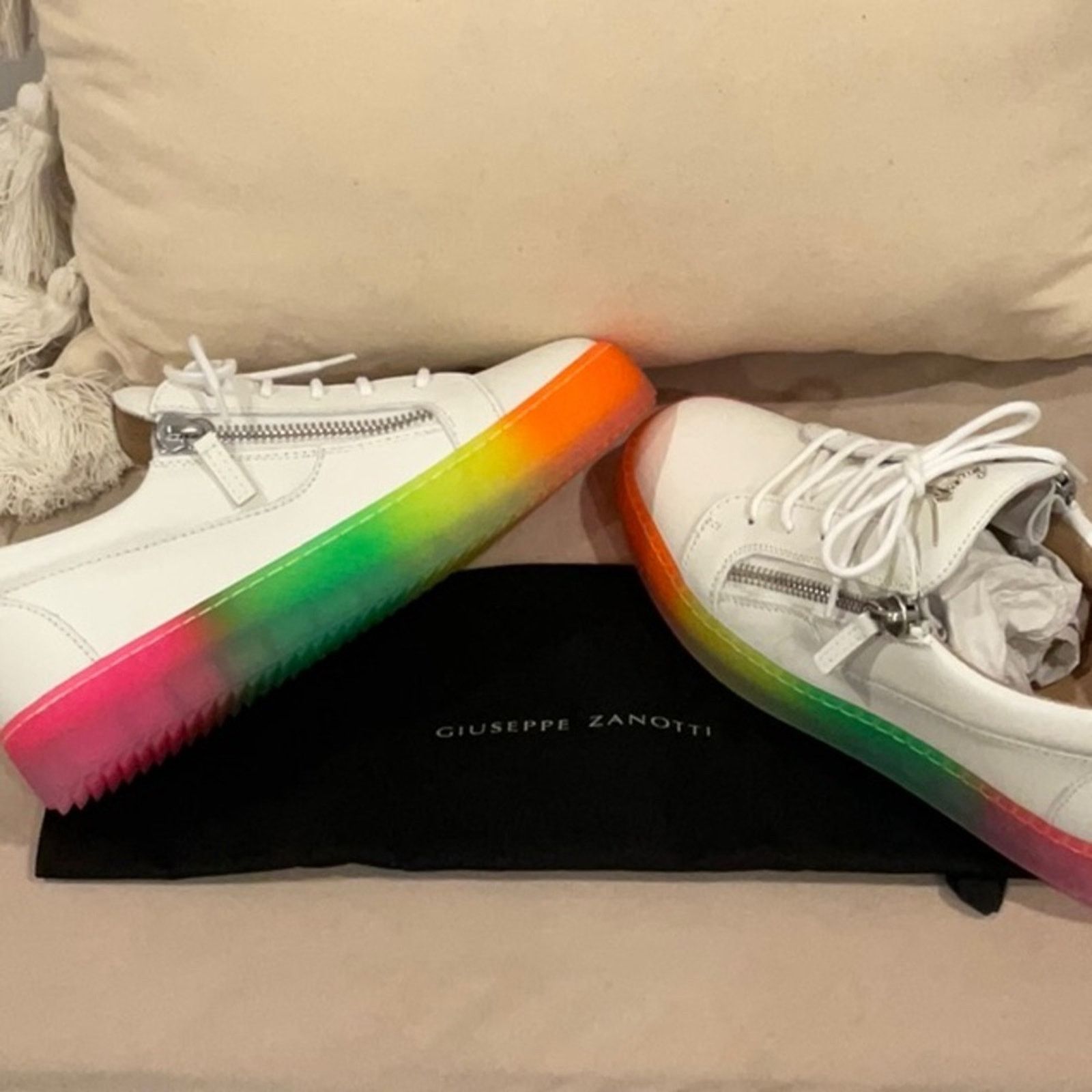 Giuseppe Zanotti Giuseppe Zanotti White Sneakers with Rainbow Soles Size US 10 / IT 40 - 8 Thumbnail