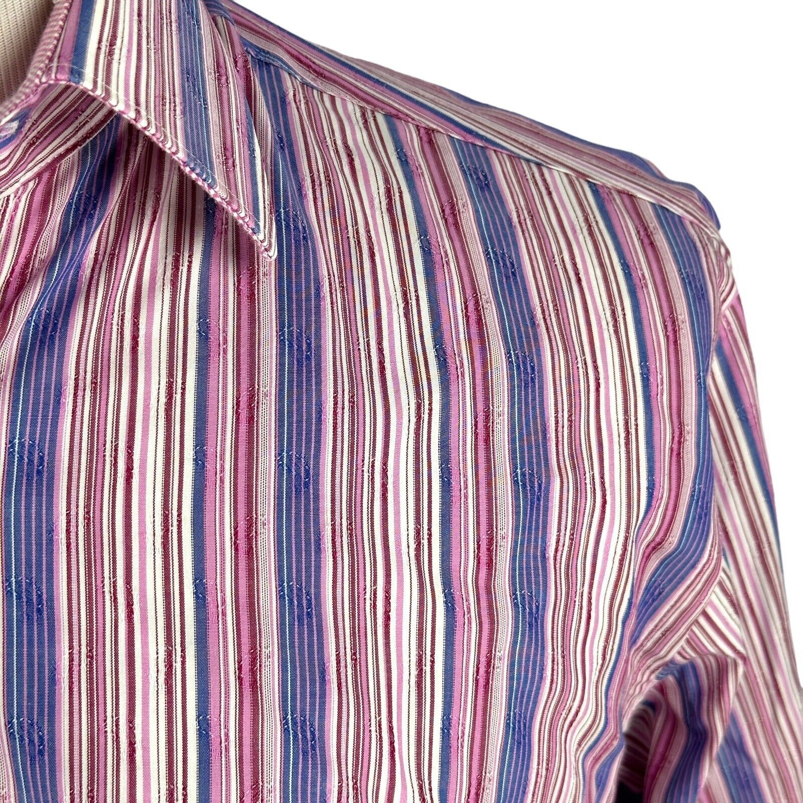 BUGATCHI Bugatchi Shirt XL Striped Pink Purple Flip Cuff Button Up Size US XL / EU 56 / 4 - 2 Thumbnail